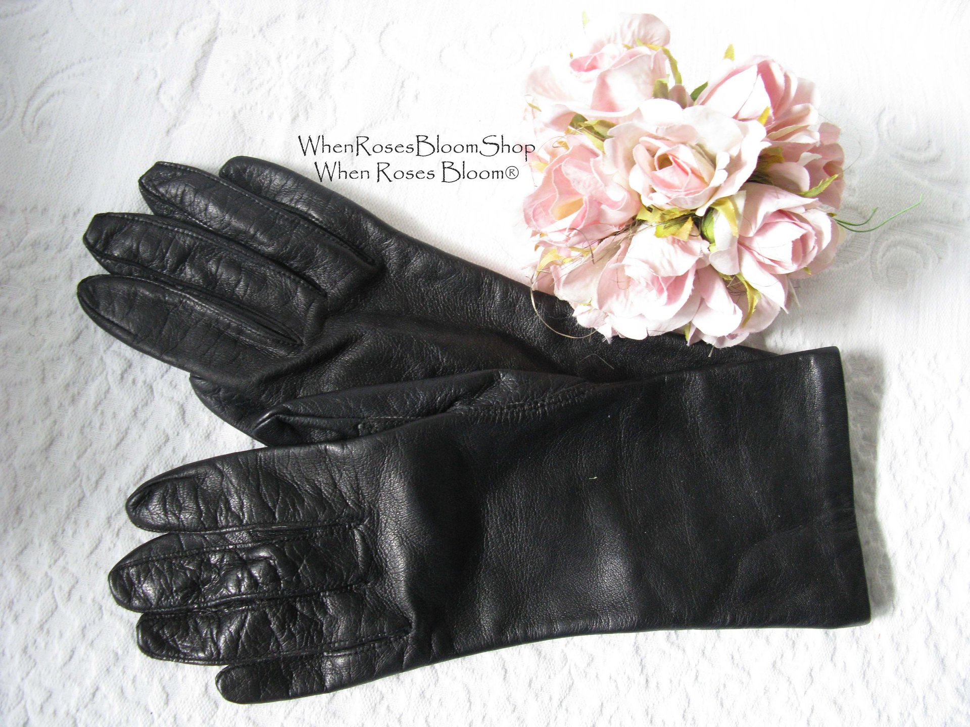 Black Leather Gloves Size 7 Vintage Downton Steampunk Downton  Miss Fisher 50's -60's Cosplay Style Shipping Incl. in USA WhenRosesBloom