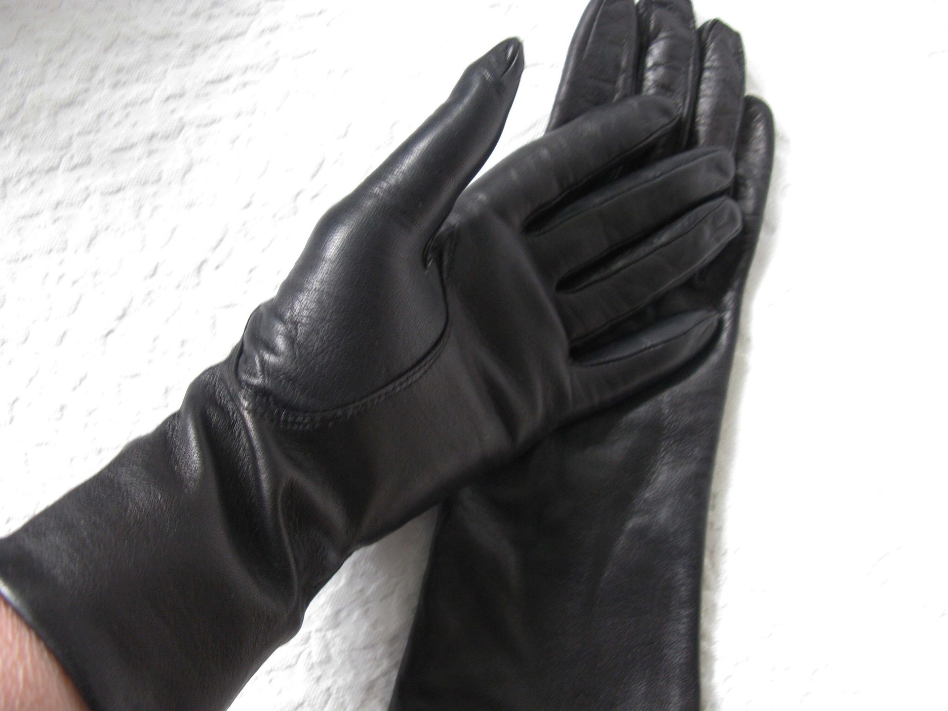Black Leather Gloves Size 7 Vintage Downton Steampunk Downton  Miss Fisher 50's -60's Cosplay Style Shipping Incl. in USA WhenRosesBloom