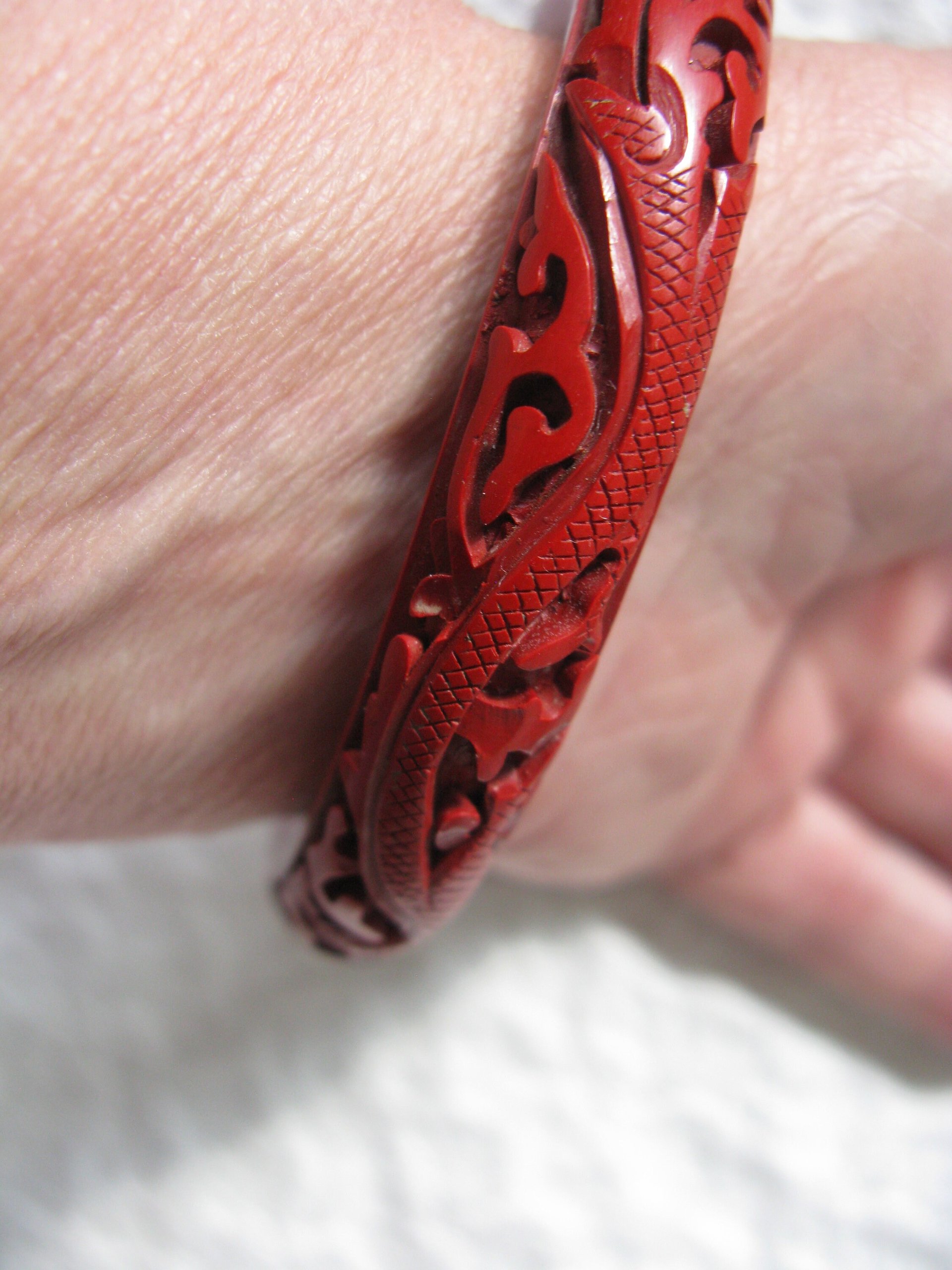 Cinnabar Bangle Bracelet Carved Classic Victorian Romantic Flapper Gatsby Boho Gypsy Hipster Retro Vintage Jewelry  WhenRosesBloom