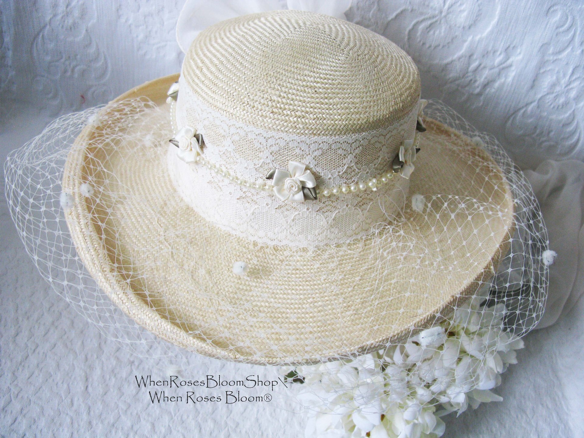 Natural Straw Hat Classic Panama Tailored Elegance Retro 80s Wedding Tea Cosplay Artsy Style for Garden Wedding Tea Party WhenRosesBloom