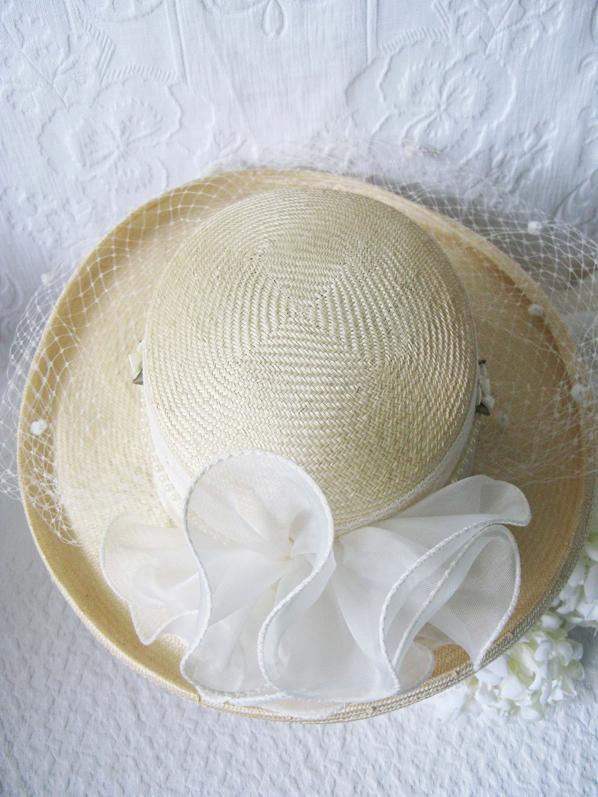 Natural Straw Hat Classic Panama Tailored Elegance Retro 80s Wedding Tea Cosplay Artsy Style for Garden Wedding Tea Party WhenRosesBloom