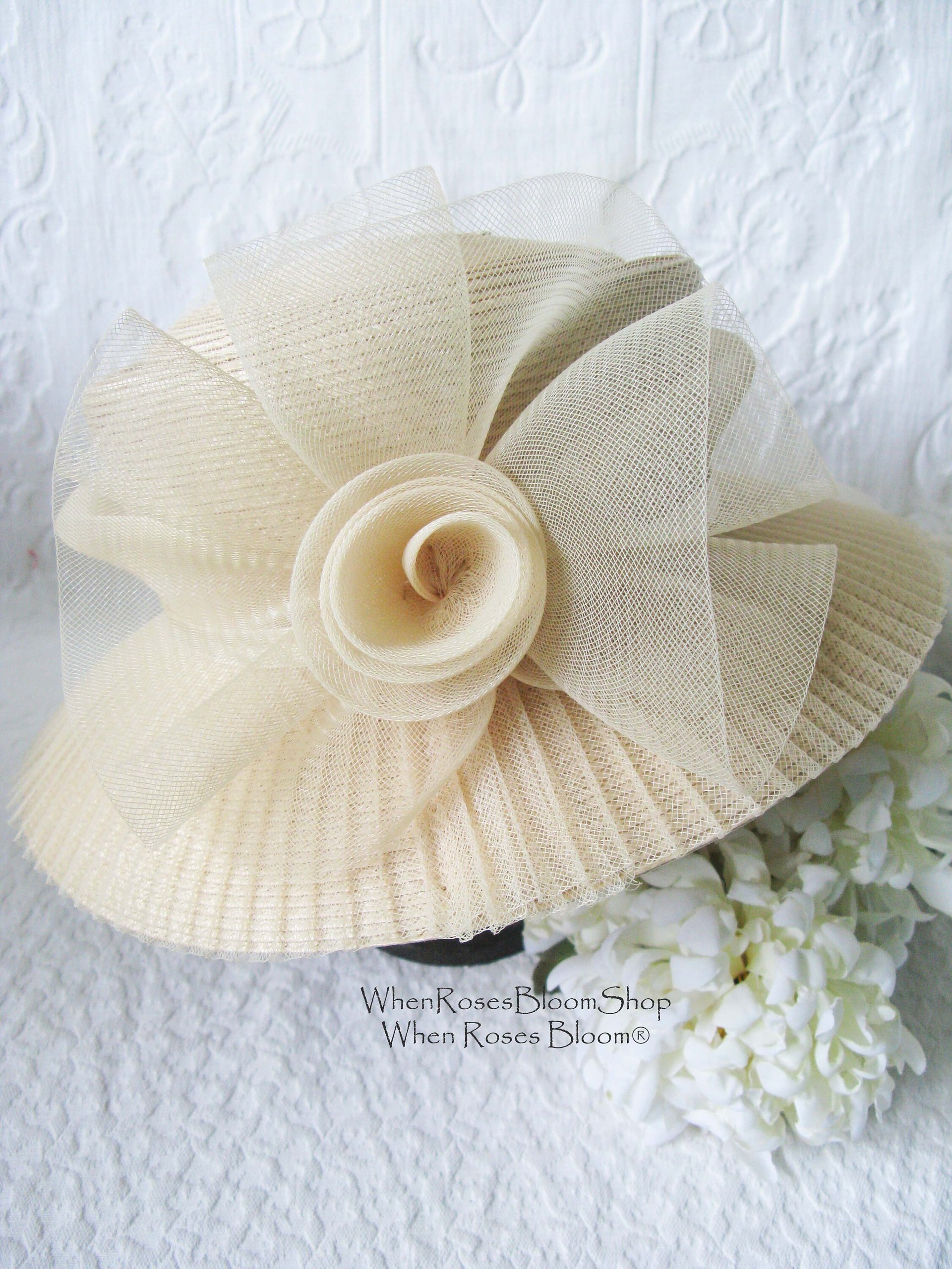 Elegant Hat Mid Century Bridal Retro Dressy Hat Tea Cocktail Party Garden Party Audrey Hepburn Breakfast at Tiffany Cosplay WhenRosesBloom