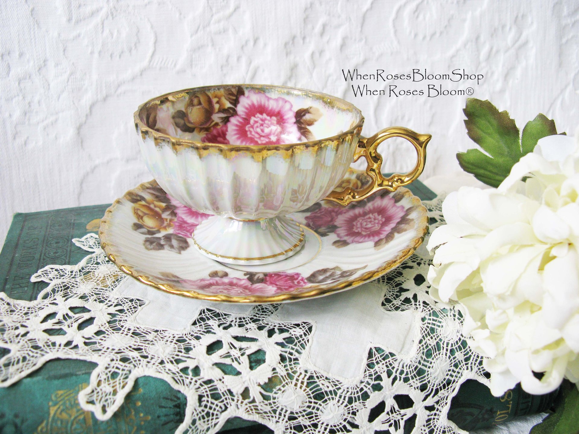 Vintage Teacup Pink Floral Footed Gold Japan Fancrest Elegant Mid Century Tea Gift Victoria Downton Tea Cottage Shabby Chic WhenRosesBloom