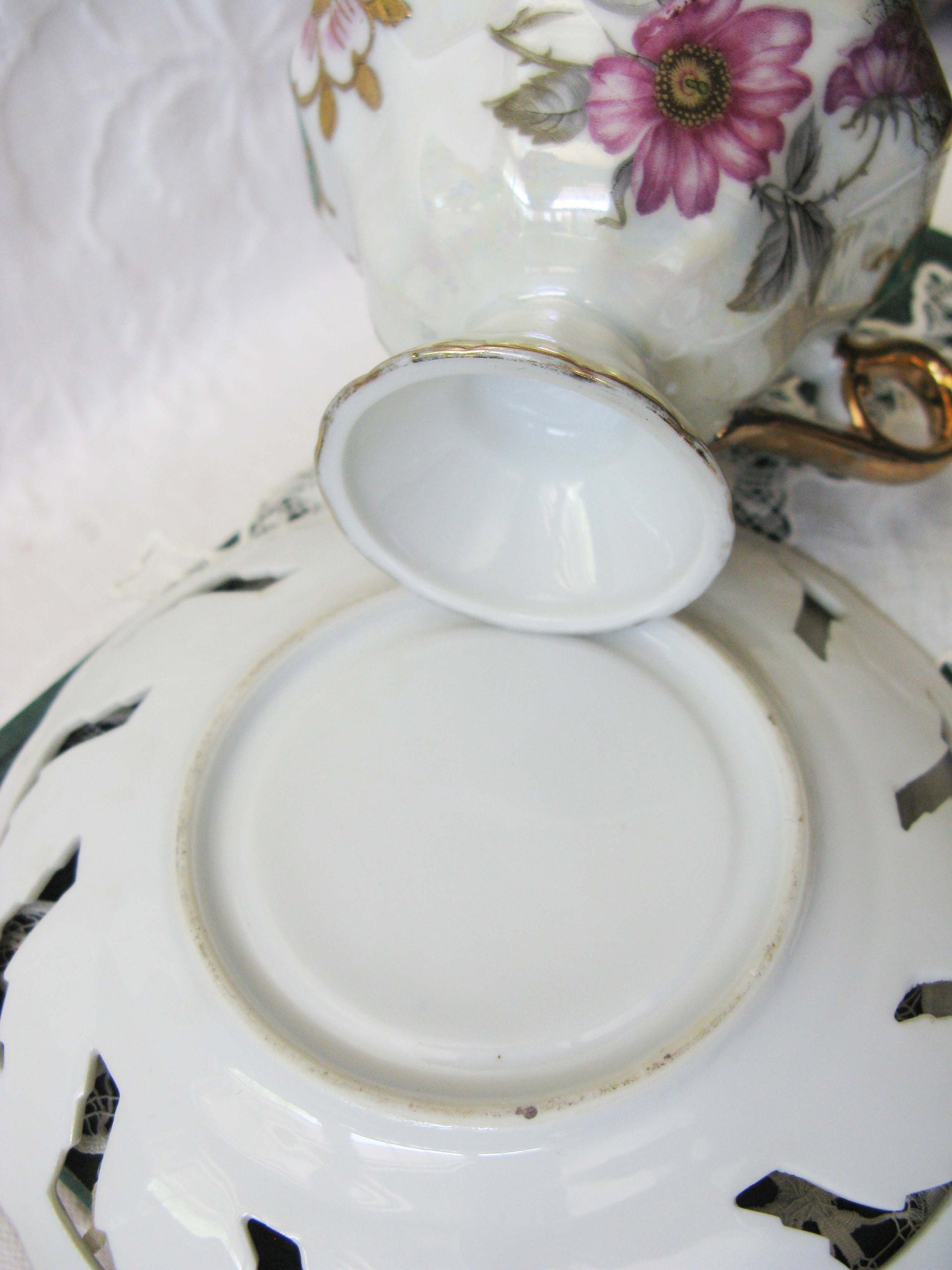 Tea Cup Pink Green Floral Roses Footed Japan Vintage Retro Tea Time Gift Mid Century Shabby Chic Afternoon Tea Party  WhenRosesBloom