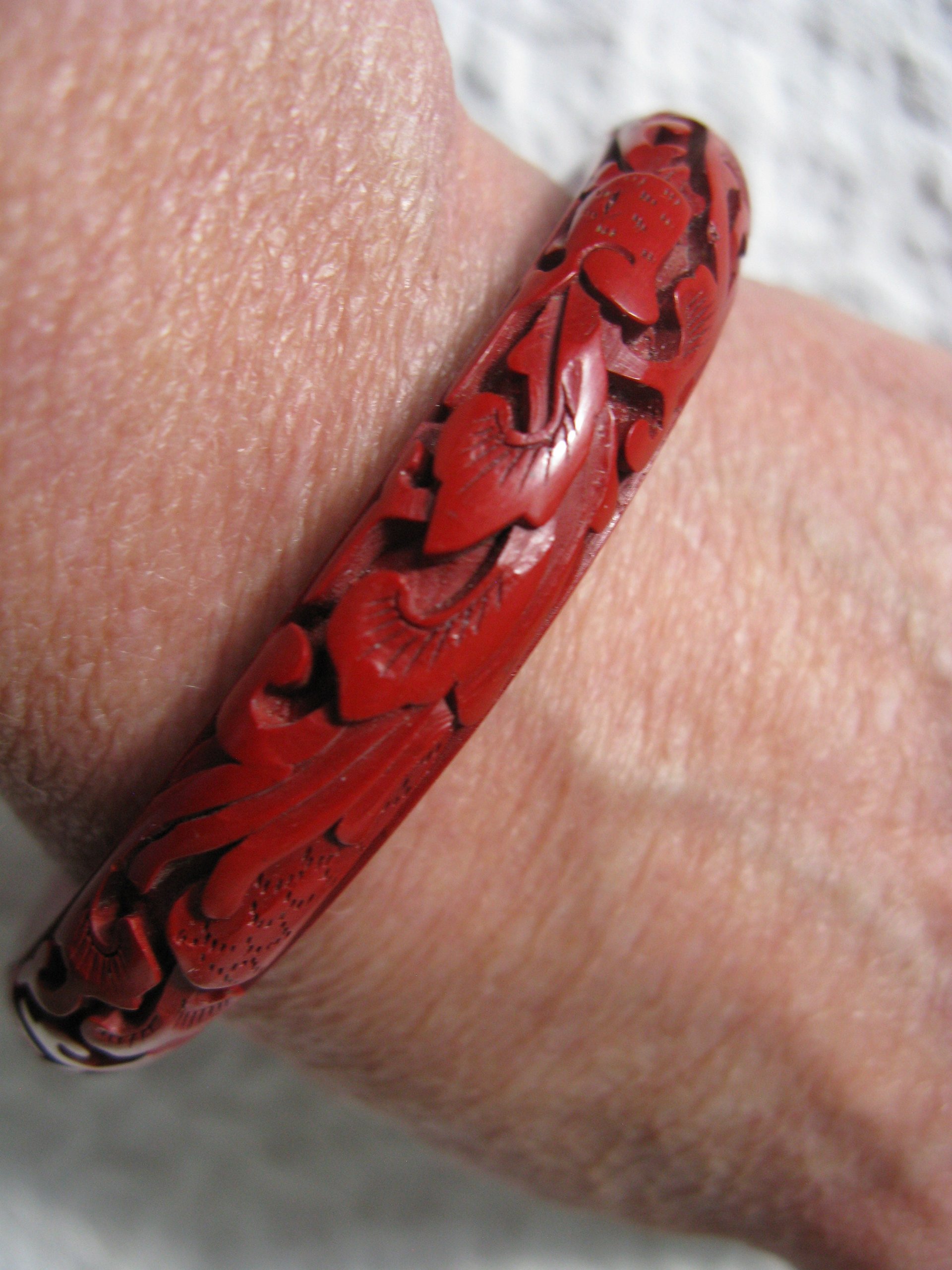 Cinnabar Bangle Bracelet Carved Classic Victorian Romantic Flapper Gatsby Boho Gypsy Hipster Retro Vintage Jewelry  WhenRosesBloom