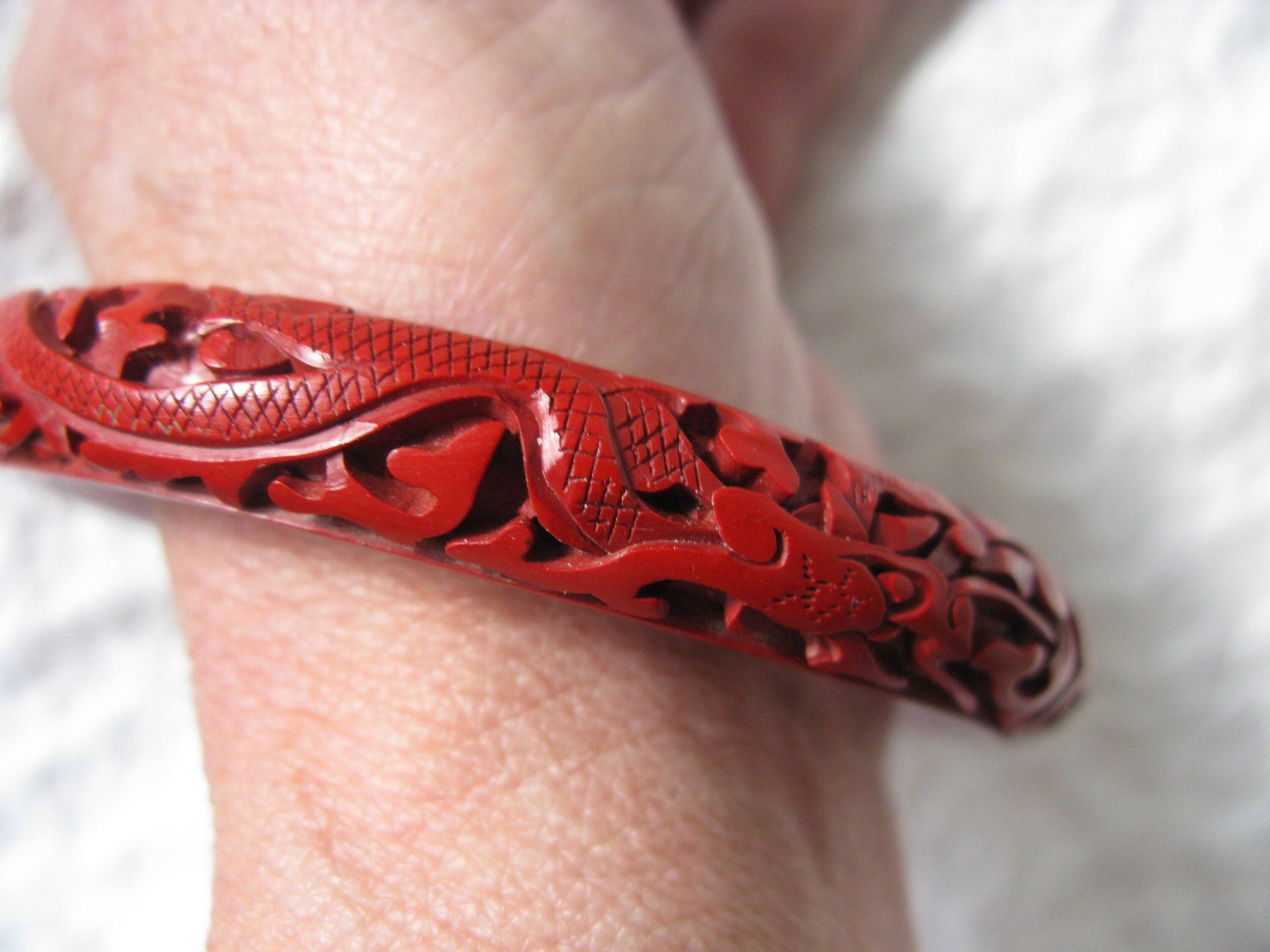 Cinnabar Bangle Bracelet Carved Classic Victorian Romantic Flapper Gatsby Boho Gypsy Hipster Retro Vintage Jewelry  WhenRosesBloom