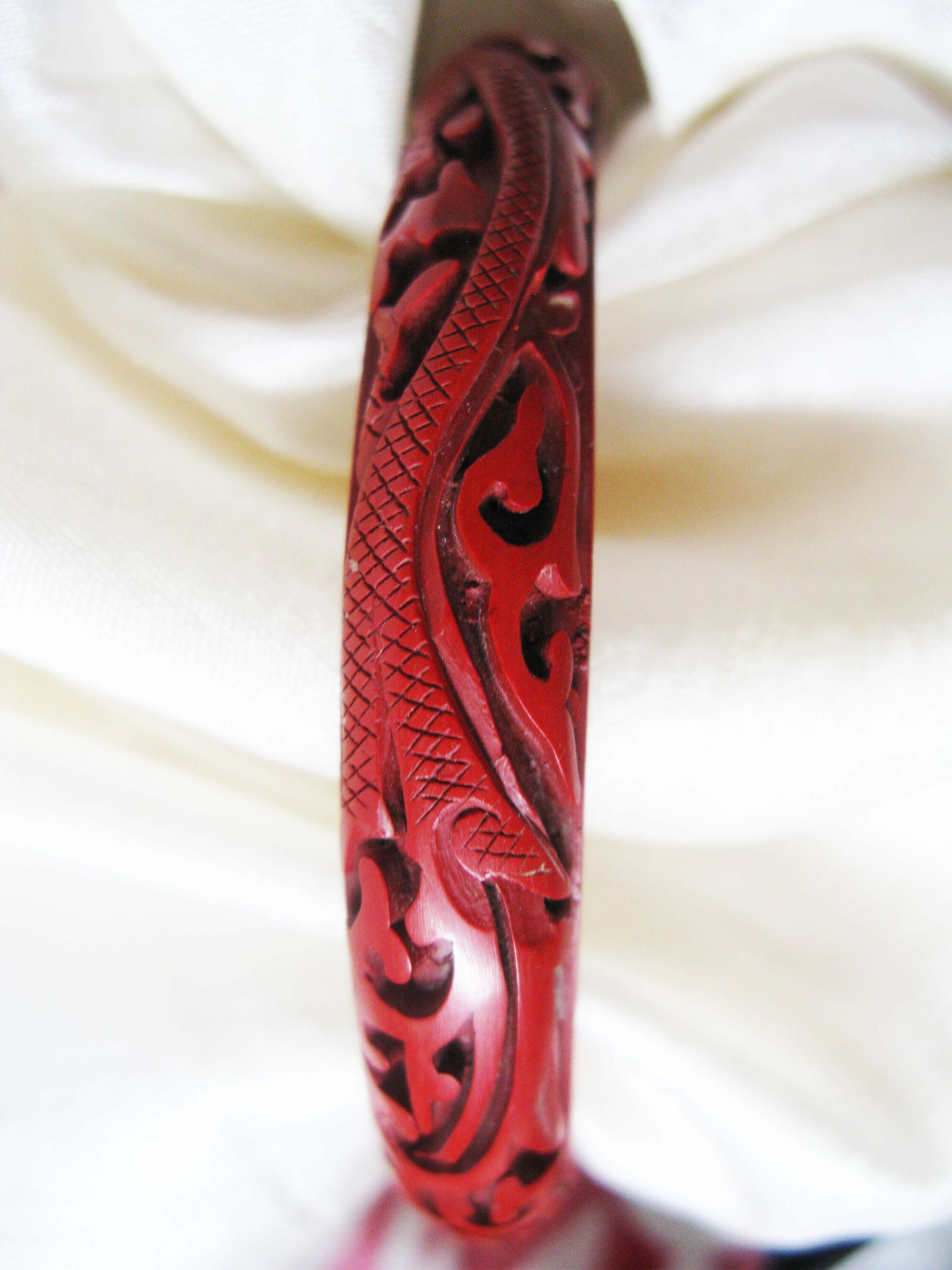 Cinnabar Bangle Bracelet Carved Classic Victorian Romantic Flapper Gatsby Boho Gypsy Hipster Retro Vintage Jewelry  WhenRosesBloom