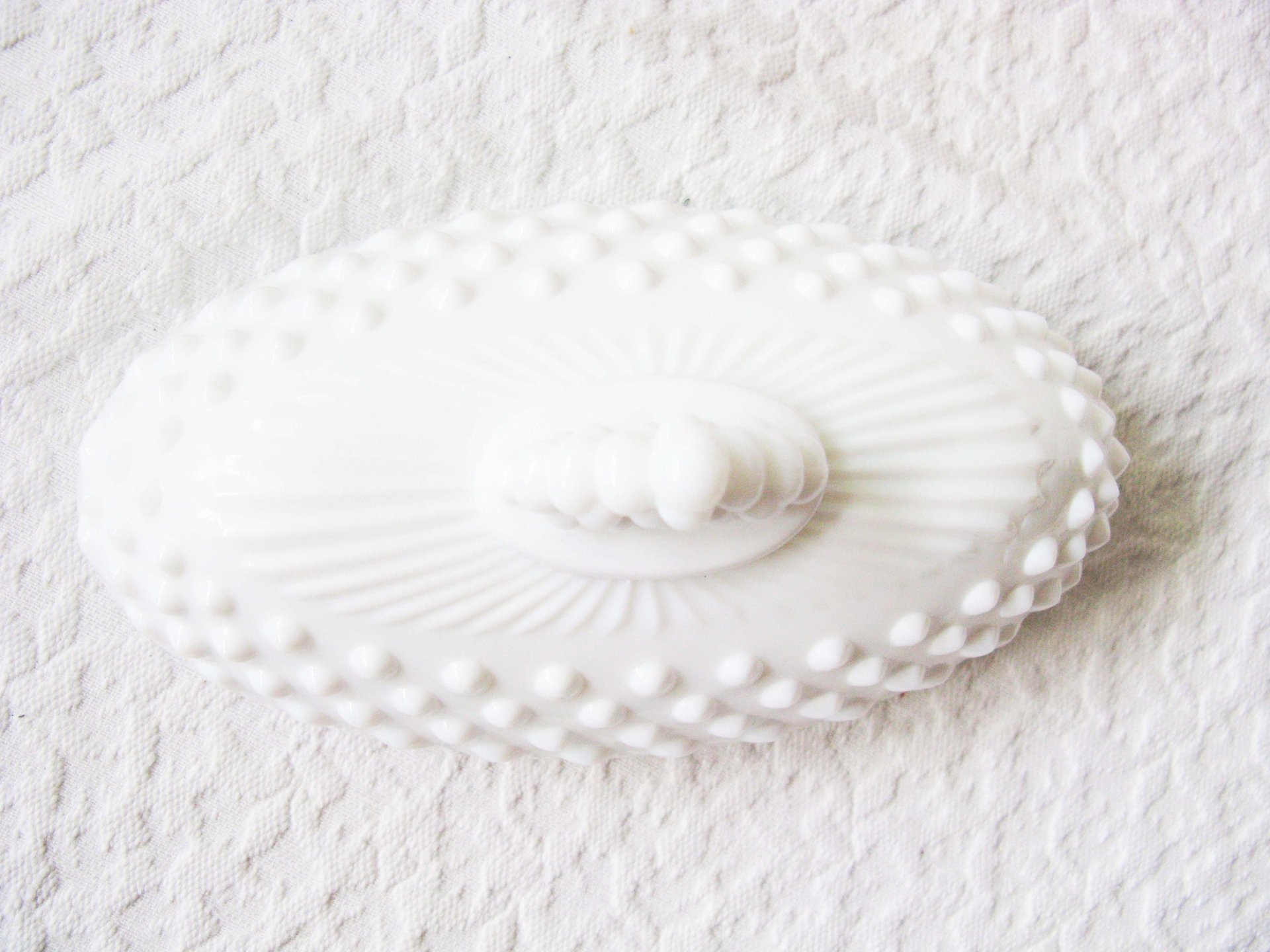 Fenton Butter Dish Milk Glass White Hobnail with label Mid Century Shabby Romantic Farmhouse WhenRosesBloom
