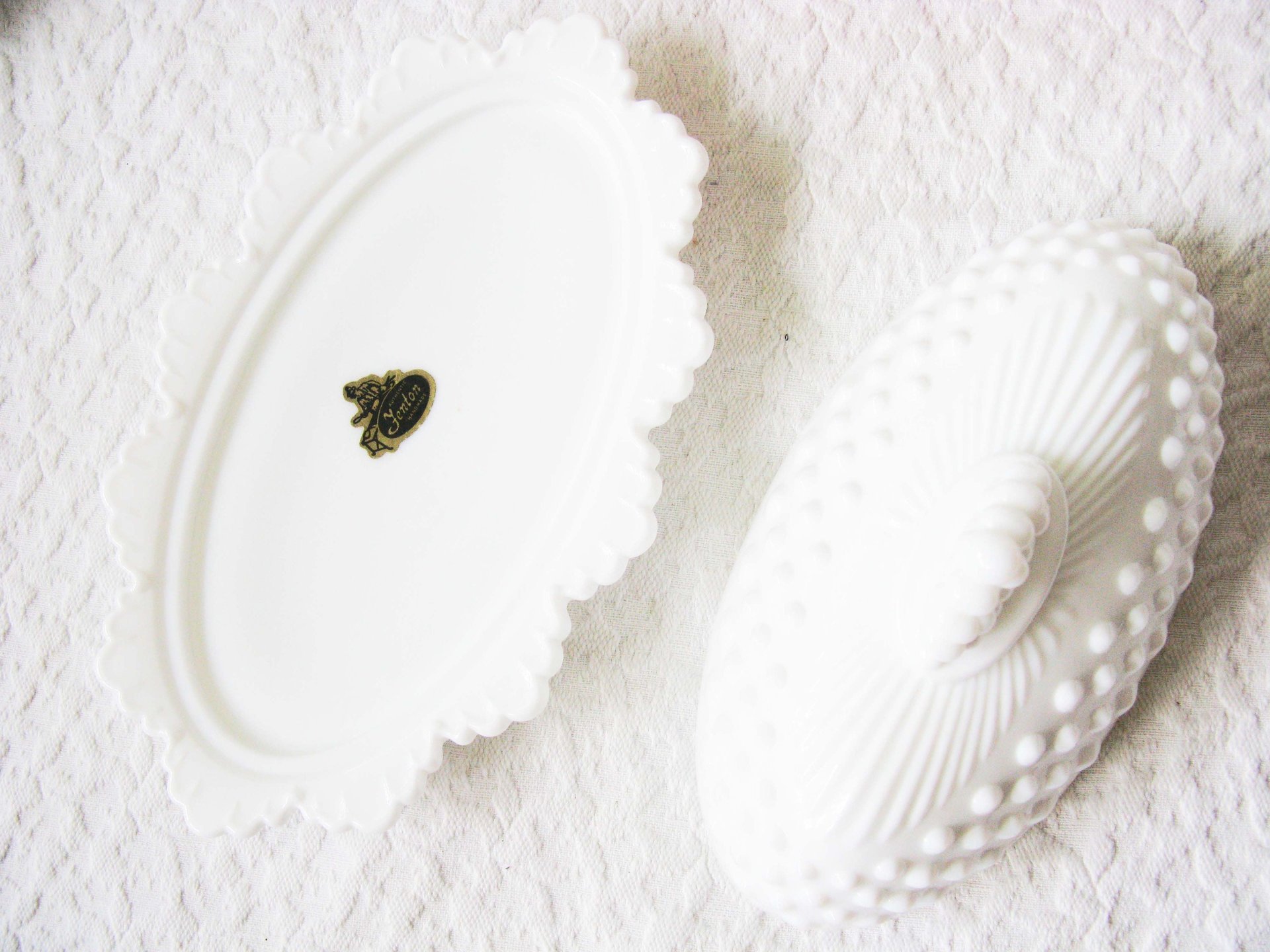 Fenton Butter Dish Milk Glass White Hobnail with label Mid Century Shabby Romantic Farmhouse WhenRosesBloom