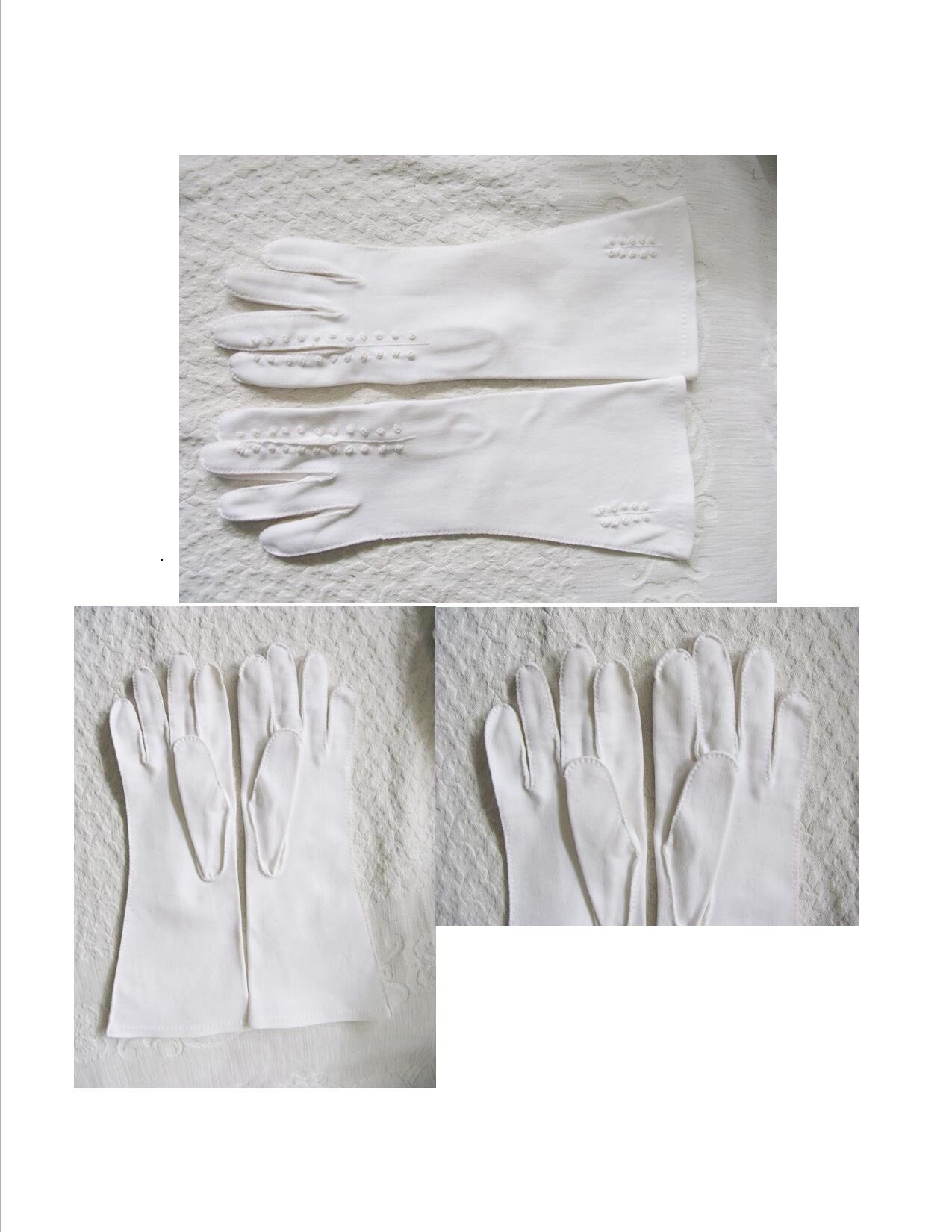 Vintage White Gloves Size 7-8 Wedding Classic Retro Mid Century Bride Bridesmaid Downton Austen Cosplay Free Ship US When Roses Bloom