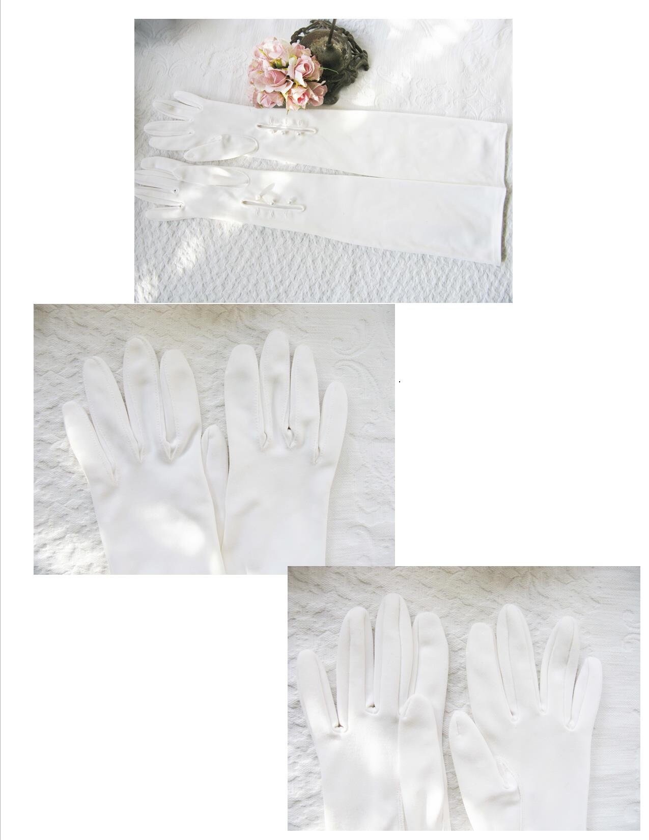 Gloves White Debutante Long Opera 3 Button Vintage Mid Century Wedding Style Downton Titanic Jane Austen Cosplay WhenRosesBloom