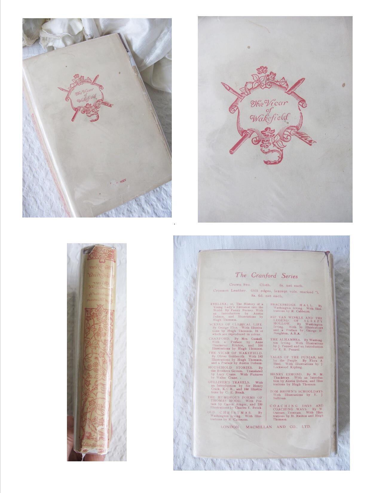 Vicar of Wakefield Vintage Red Gold Book Circa 1927 Decorative Pretty Library Decor Gift Victorian Regency  Literature WhenRosesBloom