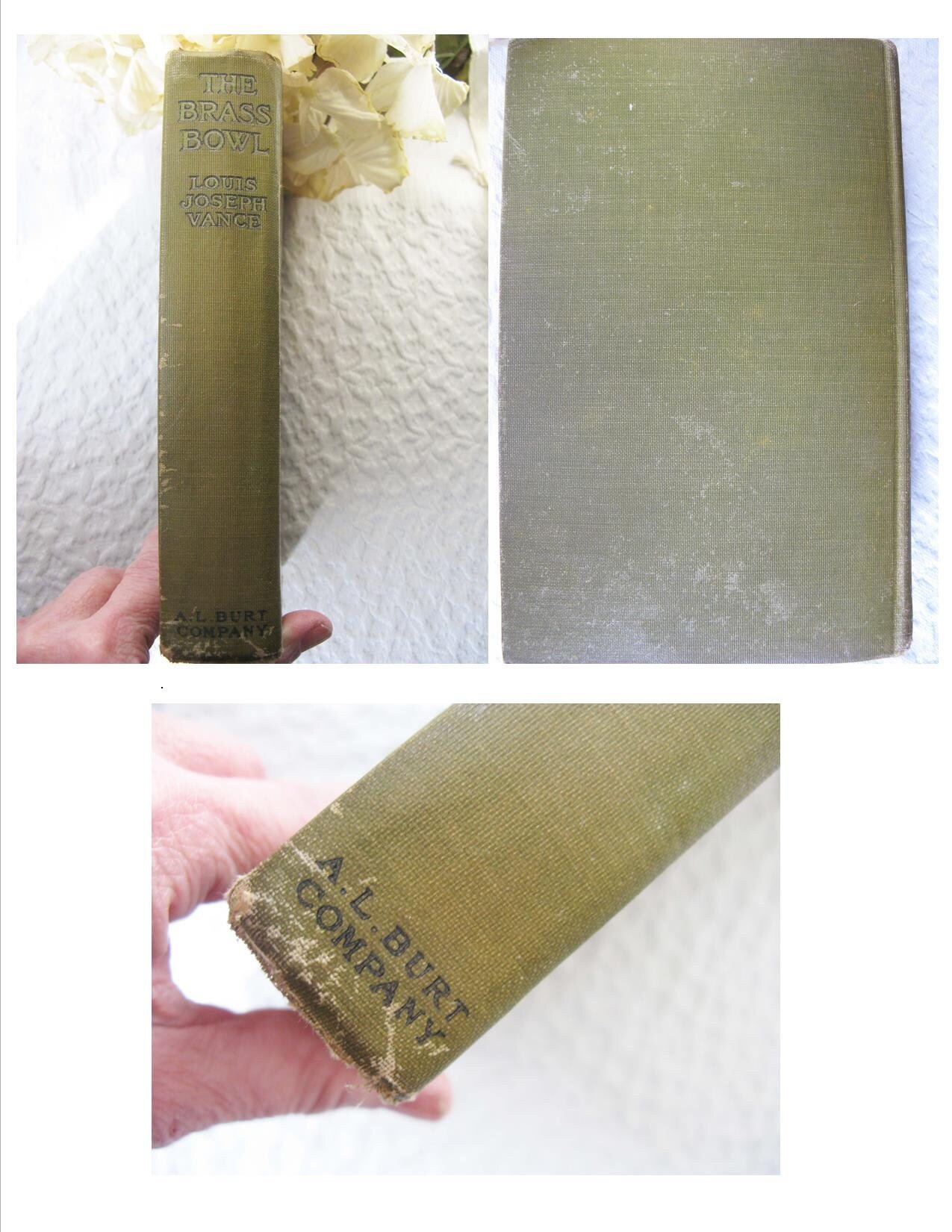 Vintage Green Book The Brass  Bowl Edwardian Romantic Comedy Decorative Cover Artwork Library Decor Gift 1st edition WhenRosesBloom
