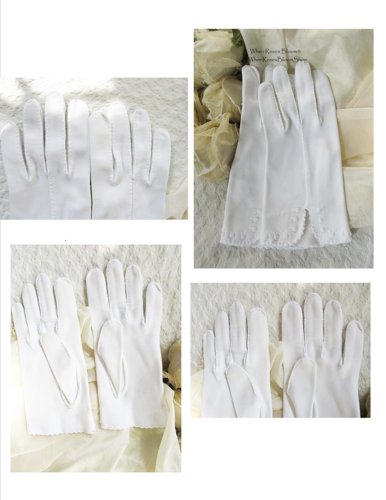 Vintage White Gloves Rose Embroidery Wedding Classic Retro Mid Century Bride Bridesmaid Downton Austen Cosplay Free Ship US When Roses Bloom