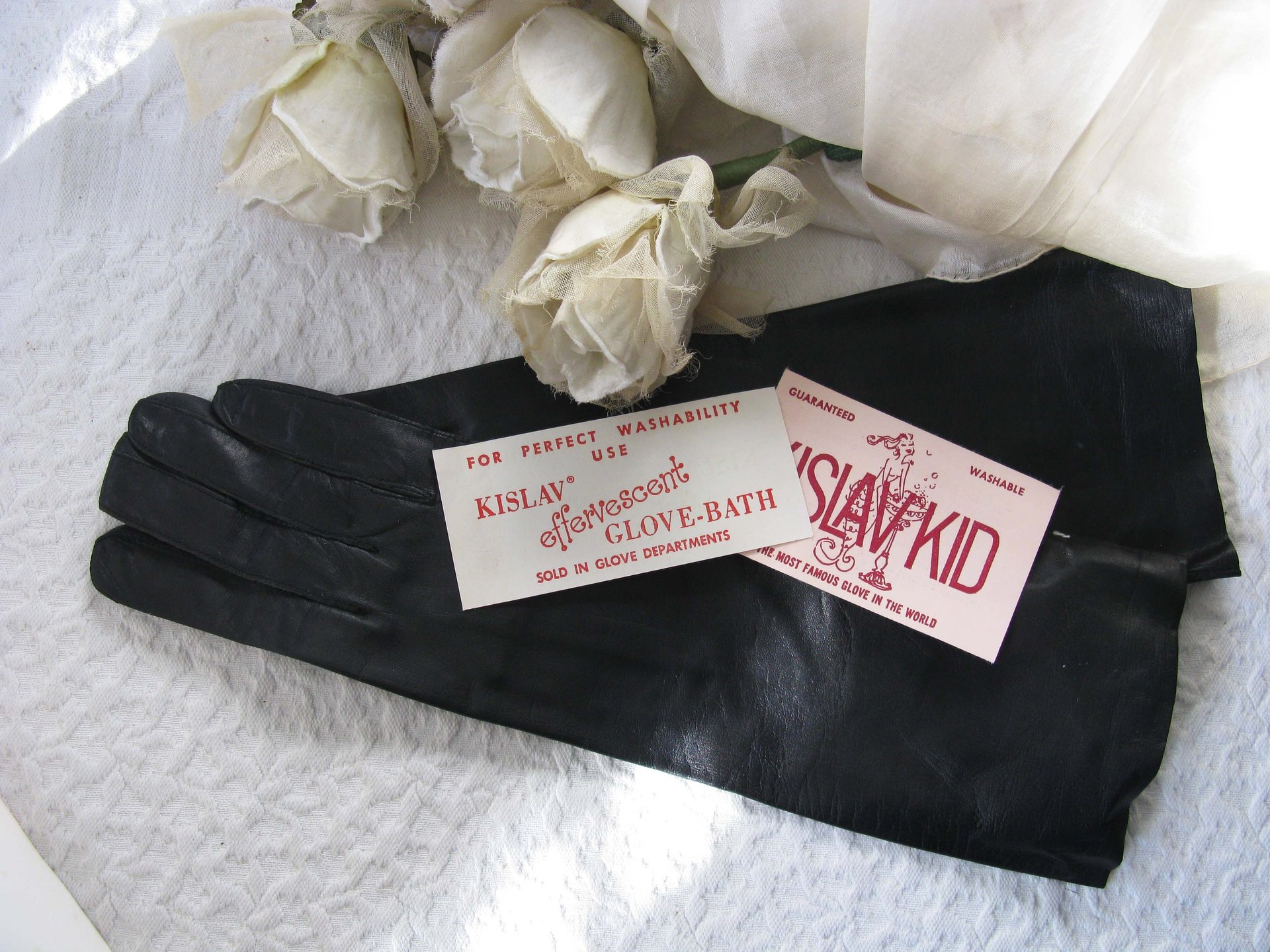 Black Leather Gloves Vintage French Size 7 1/2 Harzfeld NOS Downton Steampunk Downton  Miss Fisher 50s 60s Cosplay WhenRosesBloom