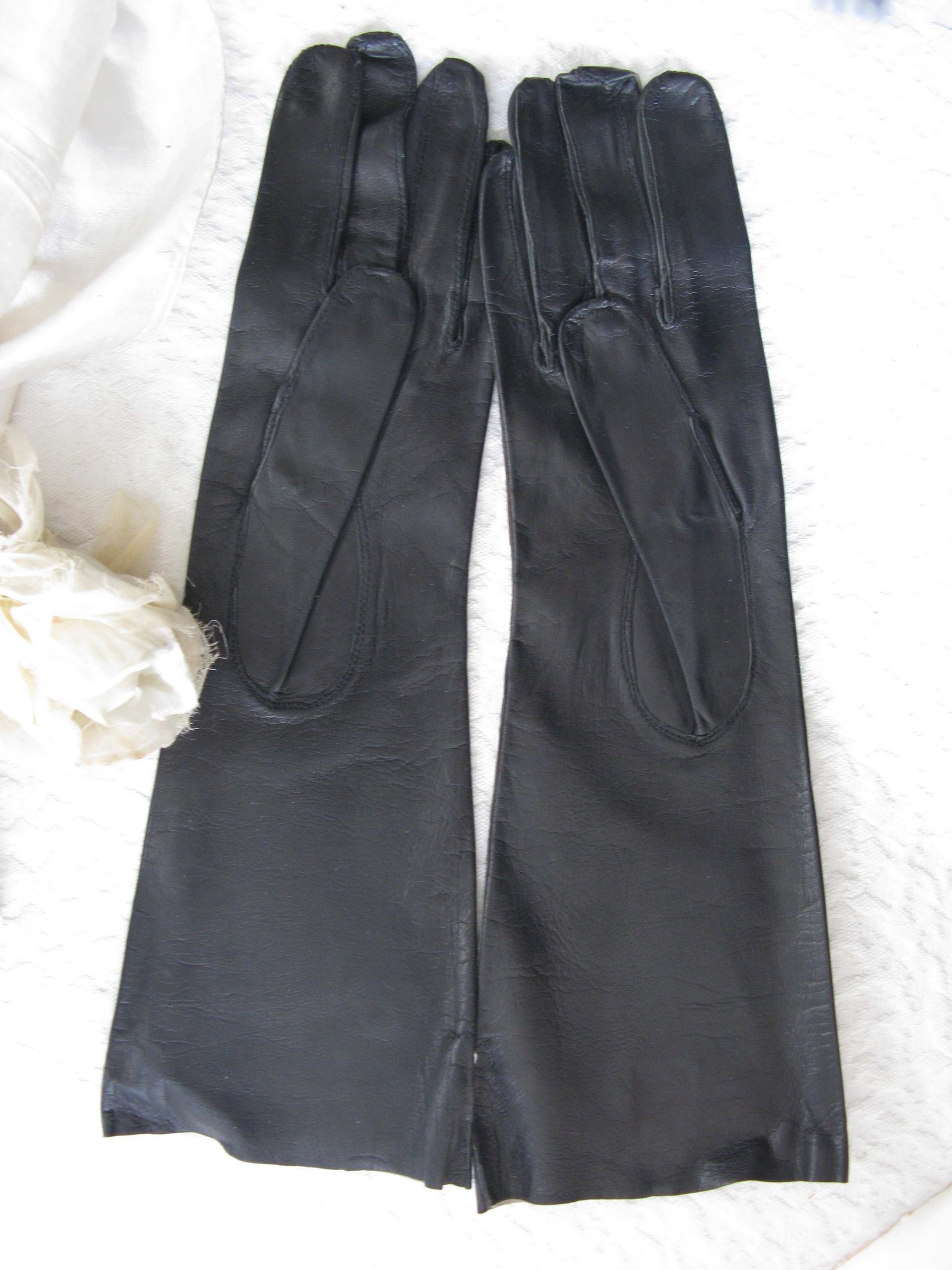 Black Leather Gloves Vintage French Size 7 1/2 Harzfeld NOS Downton Steampunk Downton  Miss Fisher 50s 60s Cosplay WhenRosesBloom