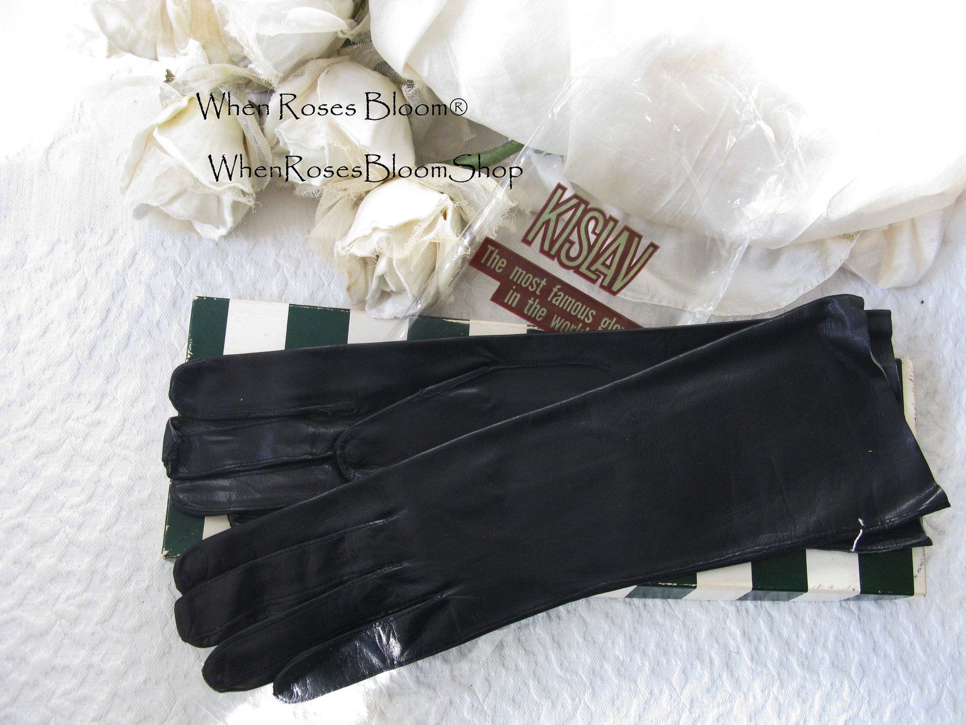 Black Leather Gloves Vintage French Size 7 1/2 Harzfeld NOS Downton Steampunk Downton  Miss Fisher 50s 60s Cosplay WhenRosesBloom