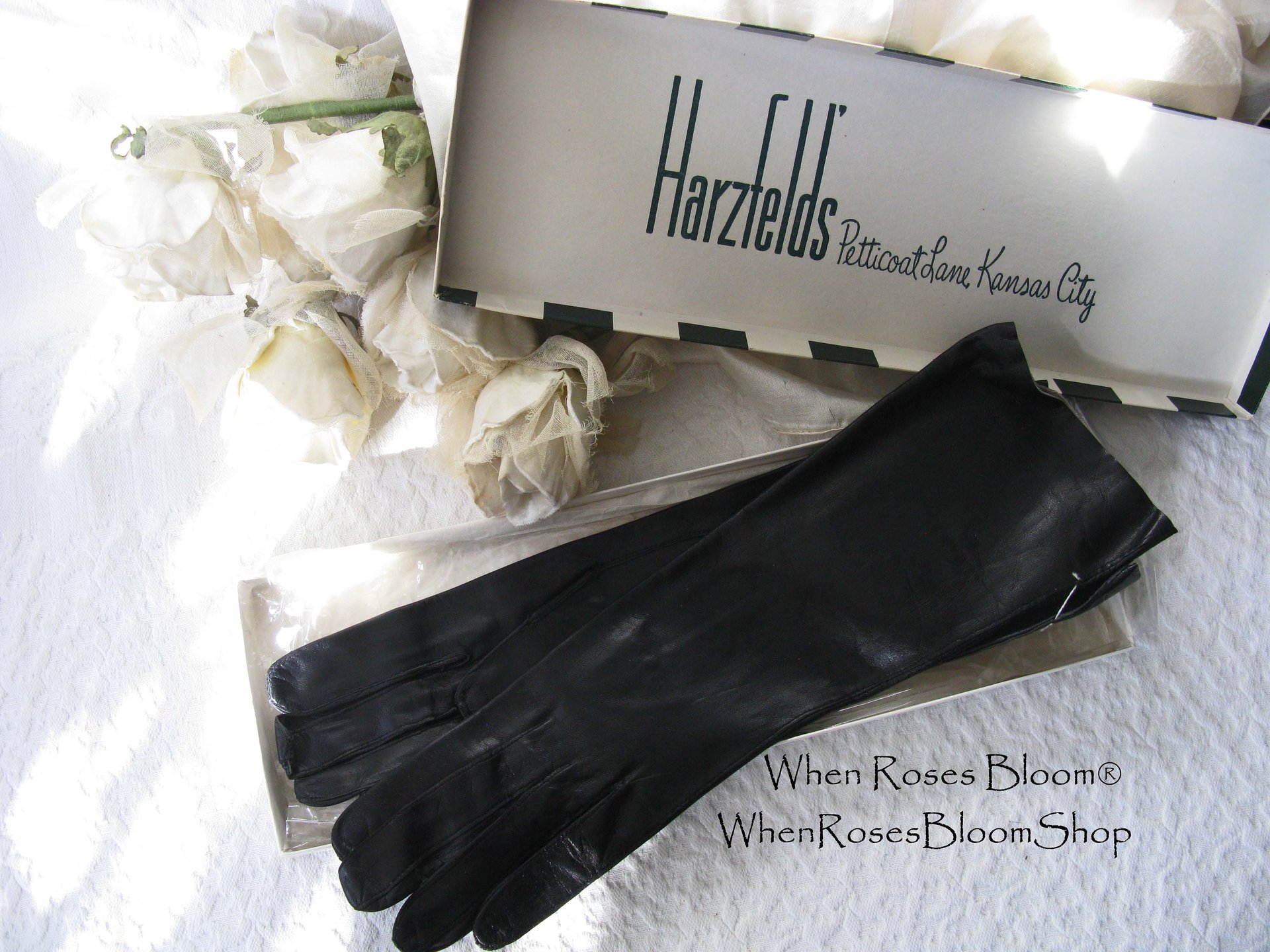 Black Leather Gloves Vintage French Size 7 1/2 Harzfeld NOS Downton Steampunk Downton  Miss Fisher 50s 60s Cosplay WhenRosesBloom
