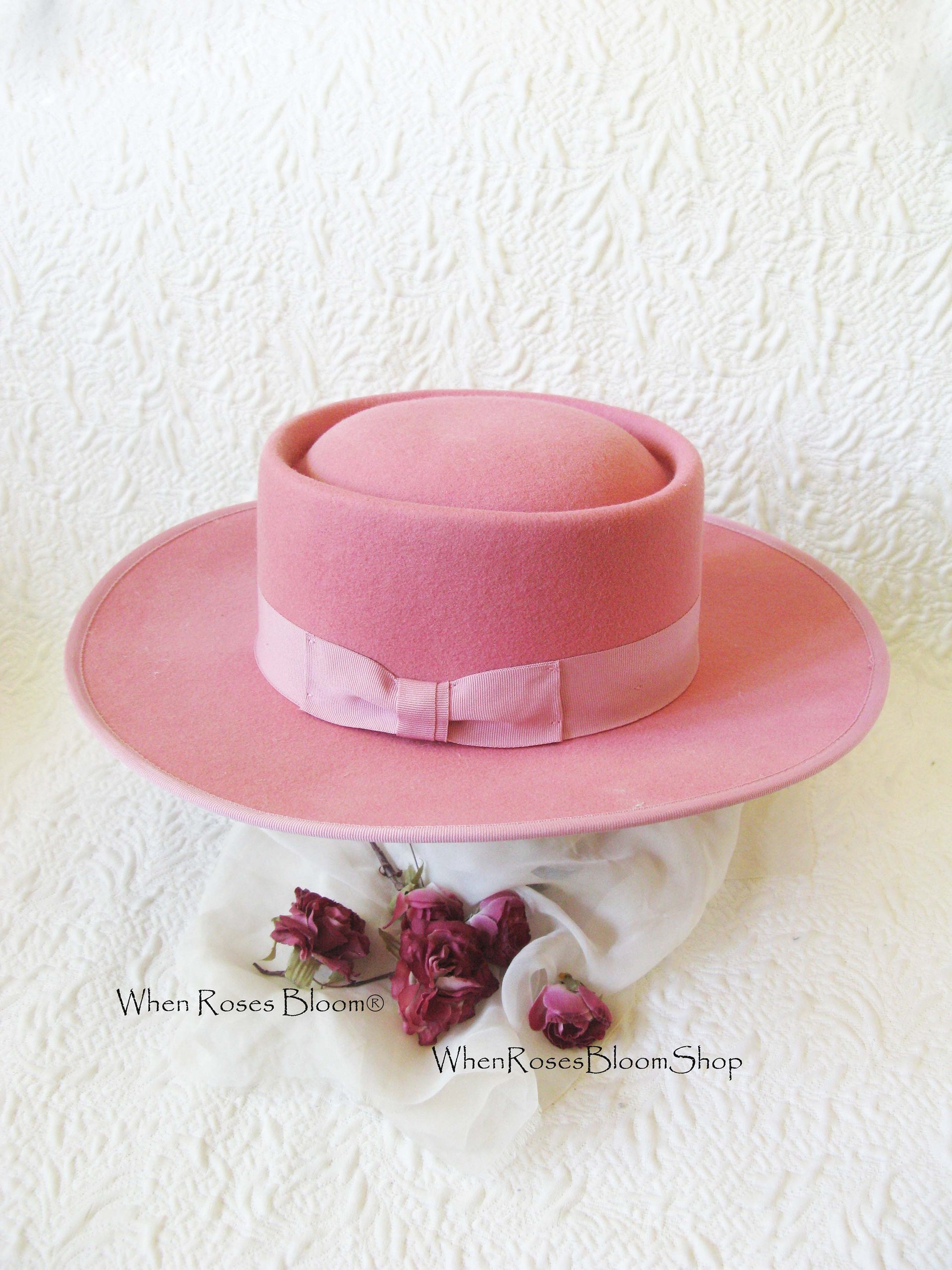 Vintage Sailor Boater Pink Wool Hat Tailored Elegance Mid Century Suburbia Retro Cosplay Miss Phyrne Fisher Princess Diana WhenRosesBloom