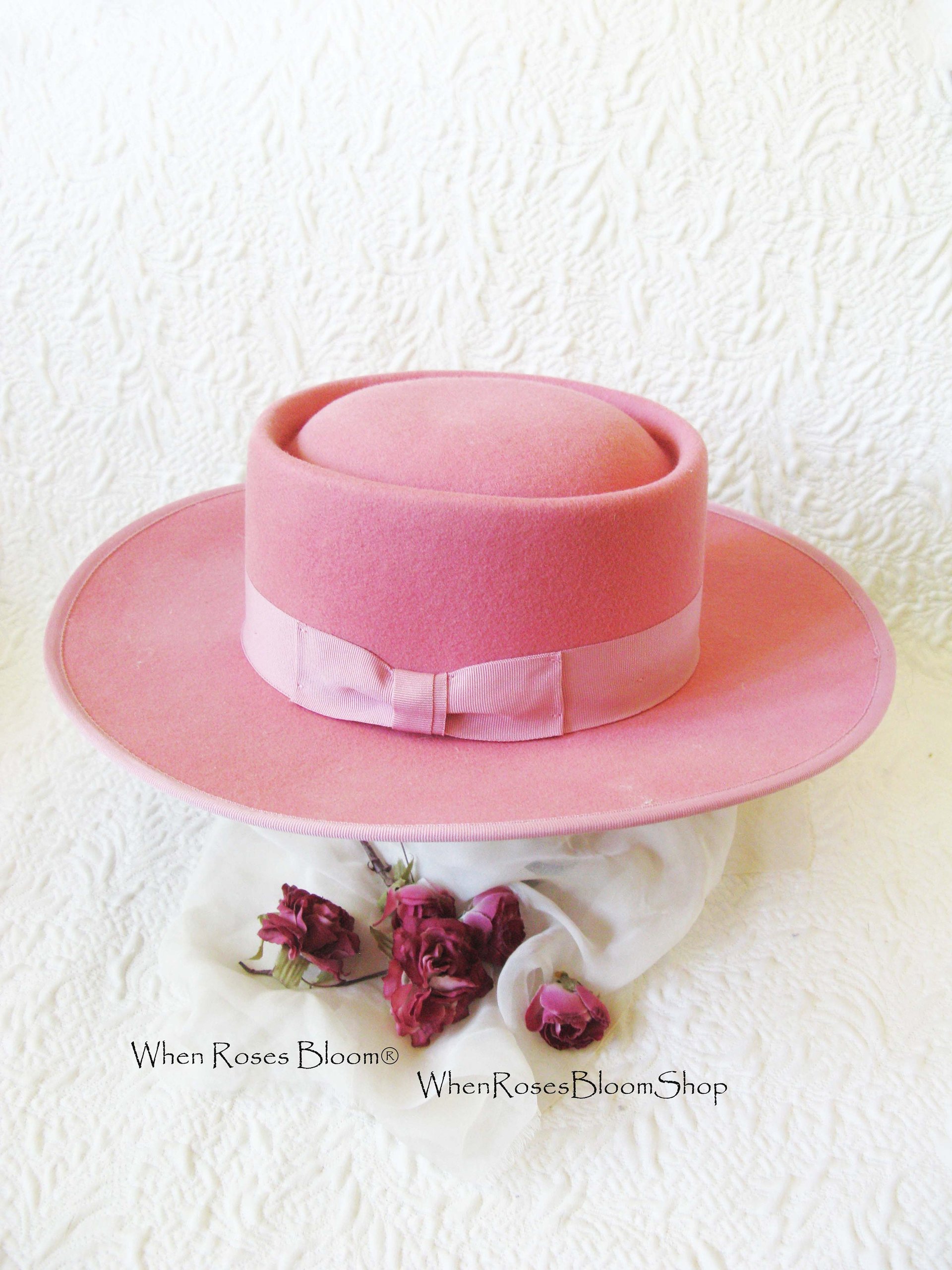 Vintage Sailor Boater Pink Wool Hat Tailored Elegance Mid Century Suburbia Retro Cosplay Miss Phyrne Fisher Princess Diana WhenRosesBloom