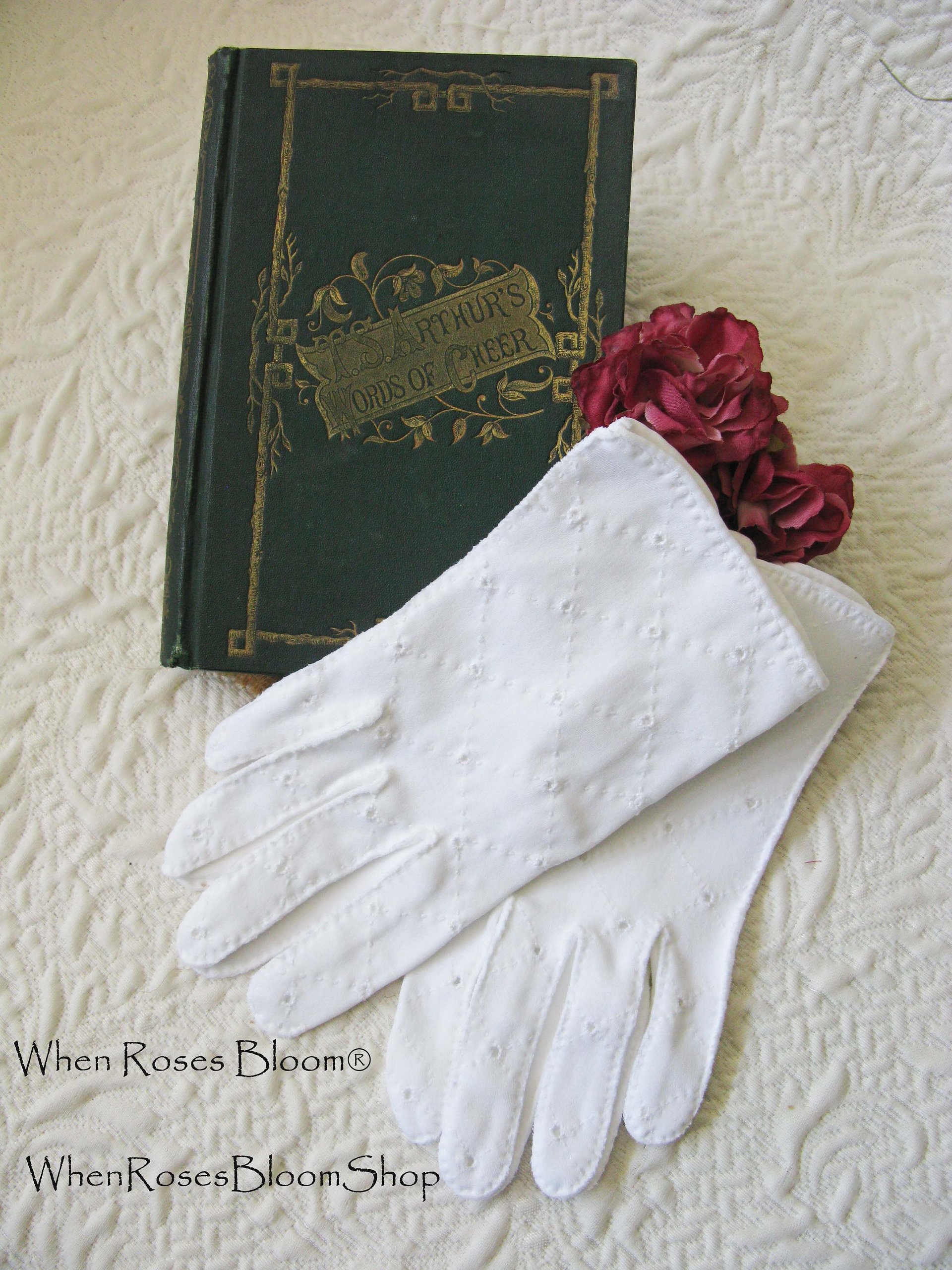 Gloves White Short Eyelet Retro Vintage Tea Party Elegant Wedding Cosplay Downton Miss Fisher Mid Century Style When Roses Bloom