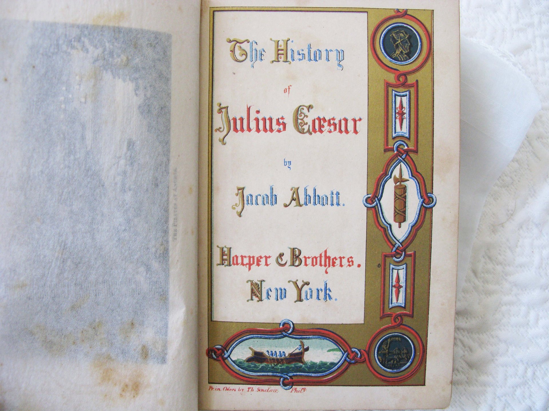 Red Book Vintage Rare Classic History of Julius Caesar circa 1849 Decorative Library Gift Art Nouveau Graphic Cover Engraving WhenRosesBloom