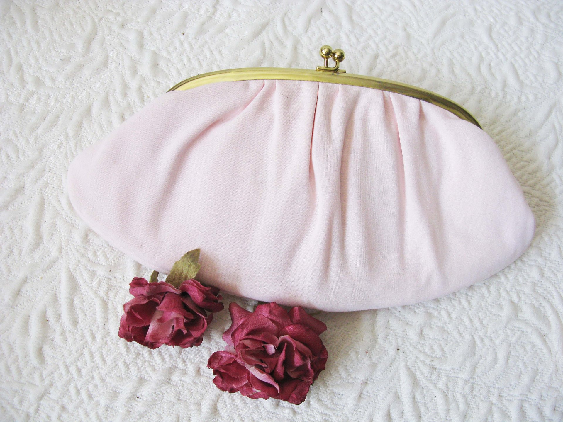 Pink Purse and Gloves Size 7 Vintage Retro Mid Century Dance Tea Party Audrey Hepburn 60s 70s Cosplay When Roses Bloom