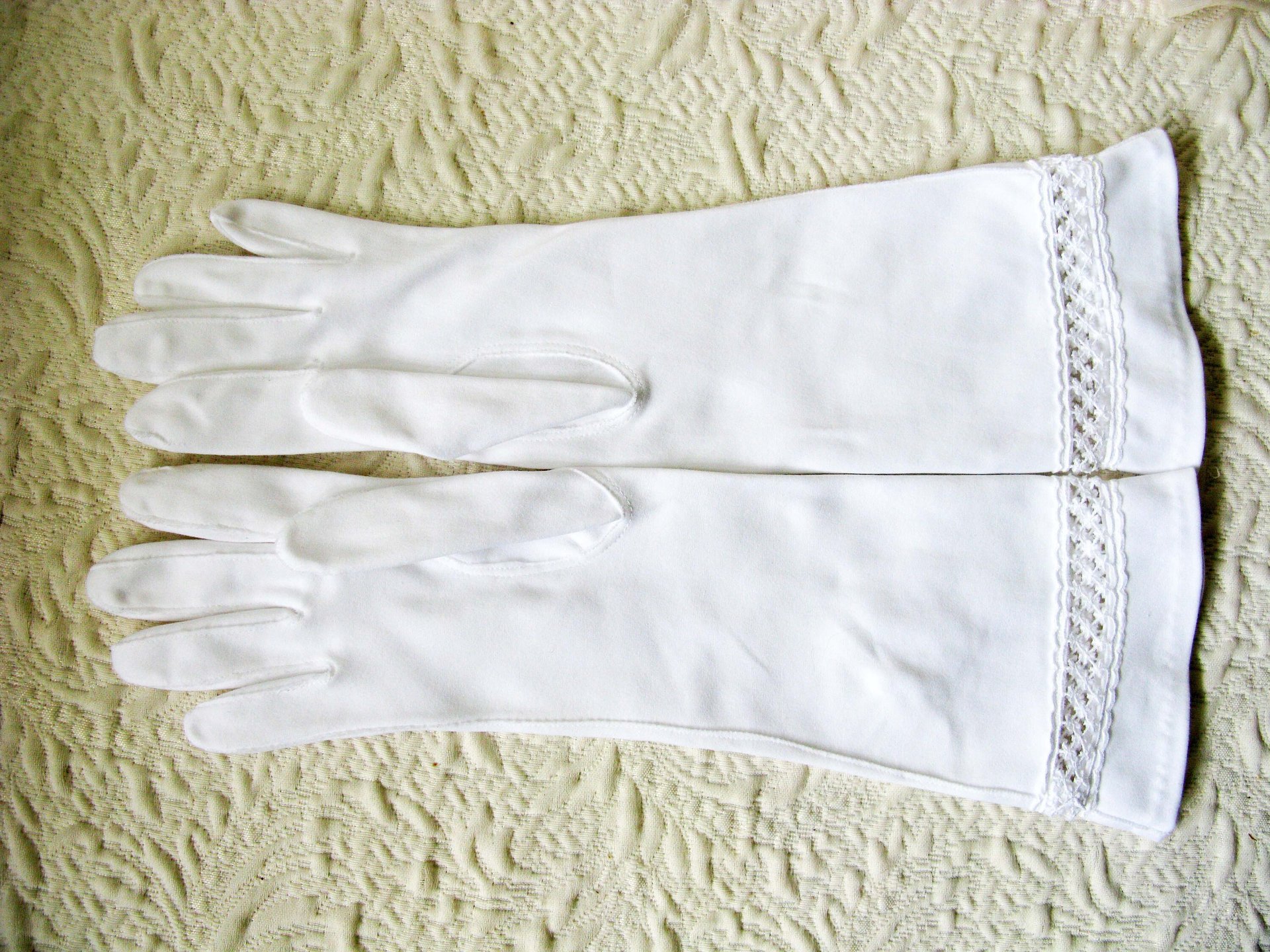 Vintage White Gloves Matinee Forearm Length Wedding Classic Retro Mid Century Bride Bridesmaid Downton Austen Cosplay When Roses Bloom