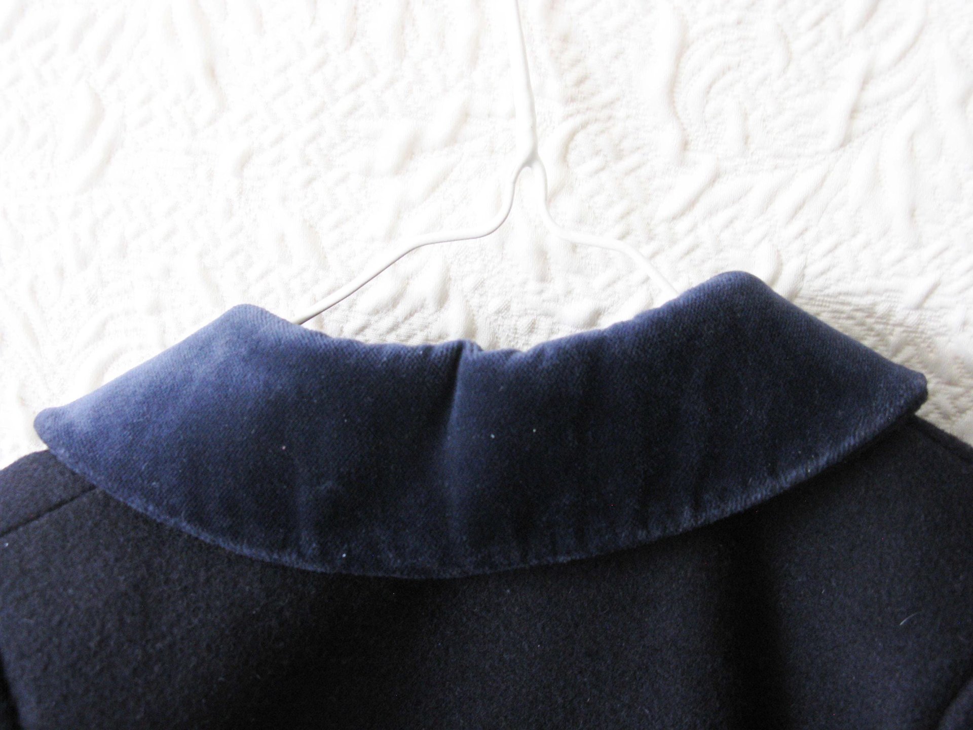 Vintage French Child Size 2 Navy Blue Wool Coat Classic Double Breasted Style Velvet Collar Gender Neutral Classic English WhenRosesBloom