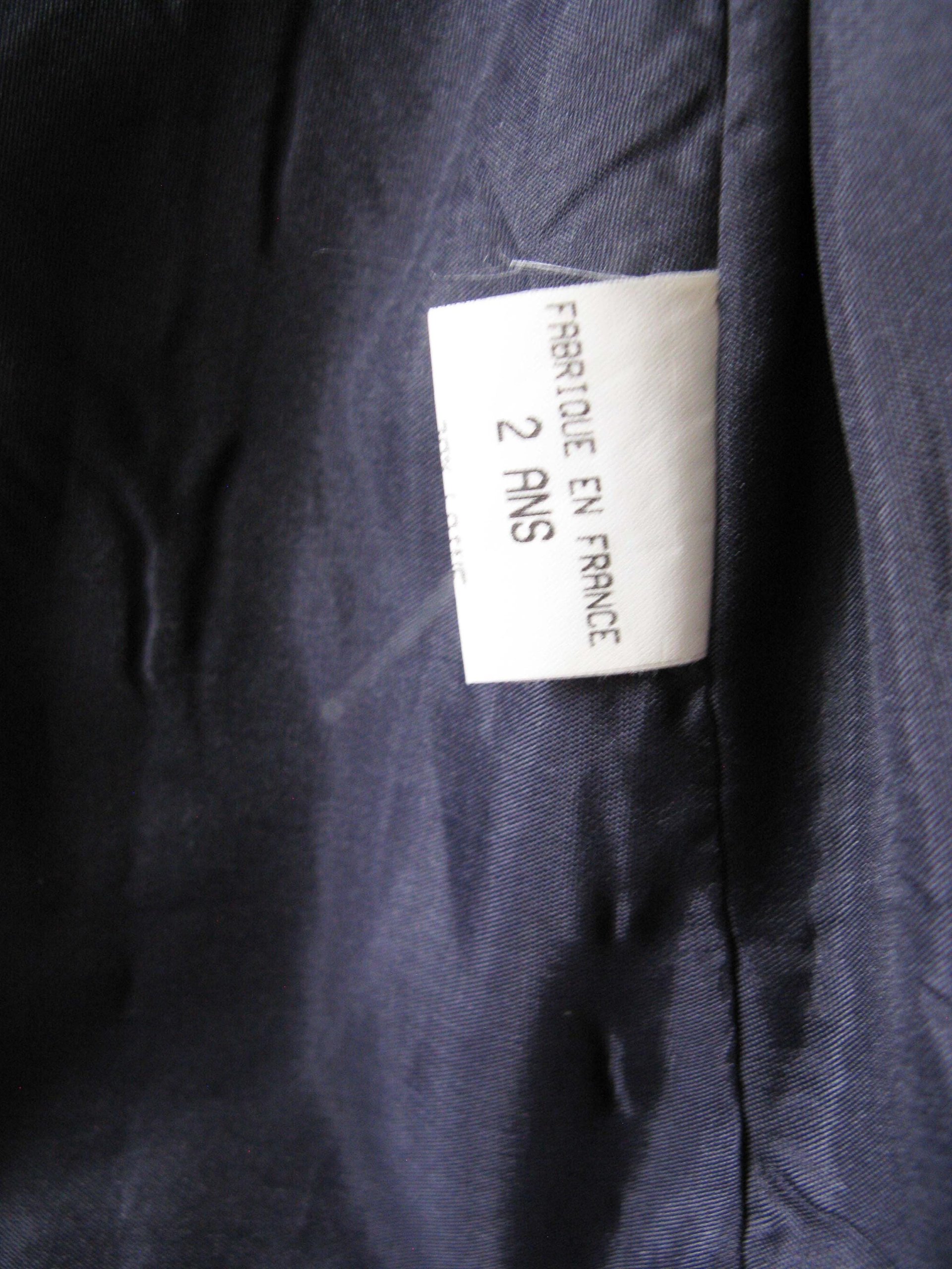 Vintage French Child Size 2 Navy Blue Wool Coat Classic Double Breasted Style Velvet Collar Gender Neutral Classic English WhenRosesBloom