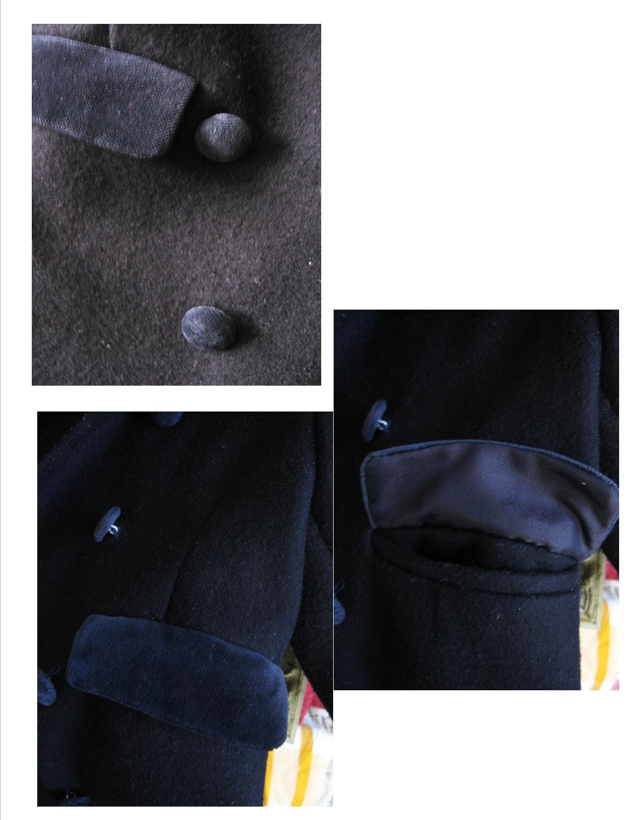 Vintage French Child Size 2 Navy Blue Wool Coat Classic Double Breasted Style Velvet Collar Gender Neutral Classic English WhenRosesBloom