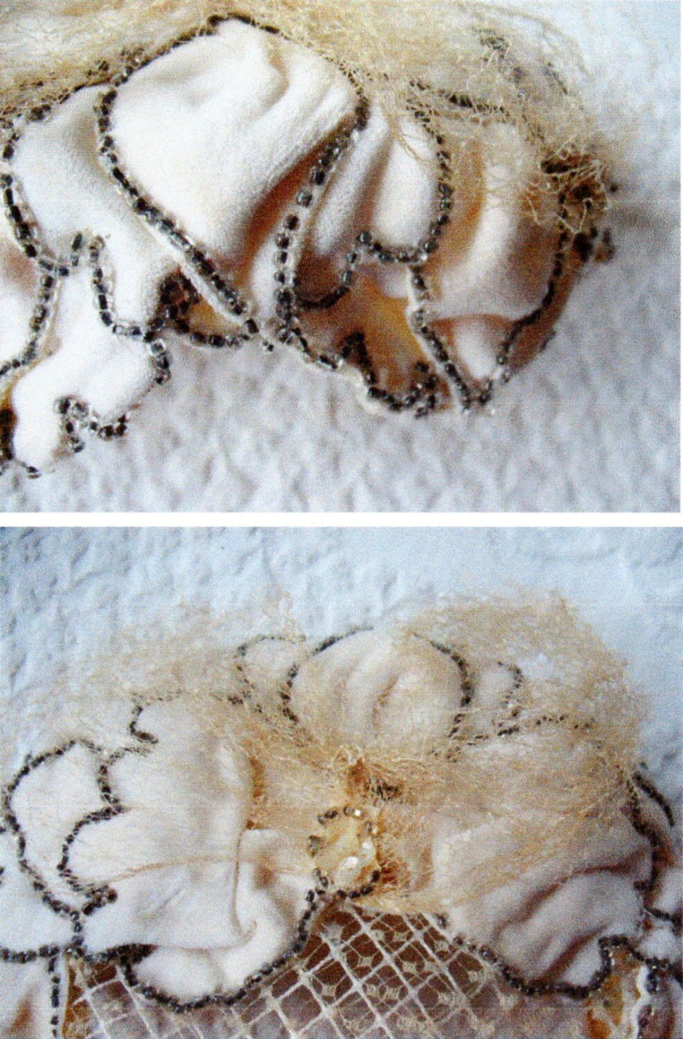 Vintage Hat 1920s Wedding  Bridal Headpiece Tea Wedding Veil Eggshell Toque White/ Silver Beads Flapper  Gatsby Art Deco WhenRosesBloom