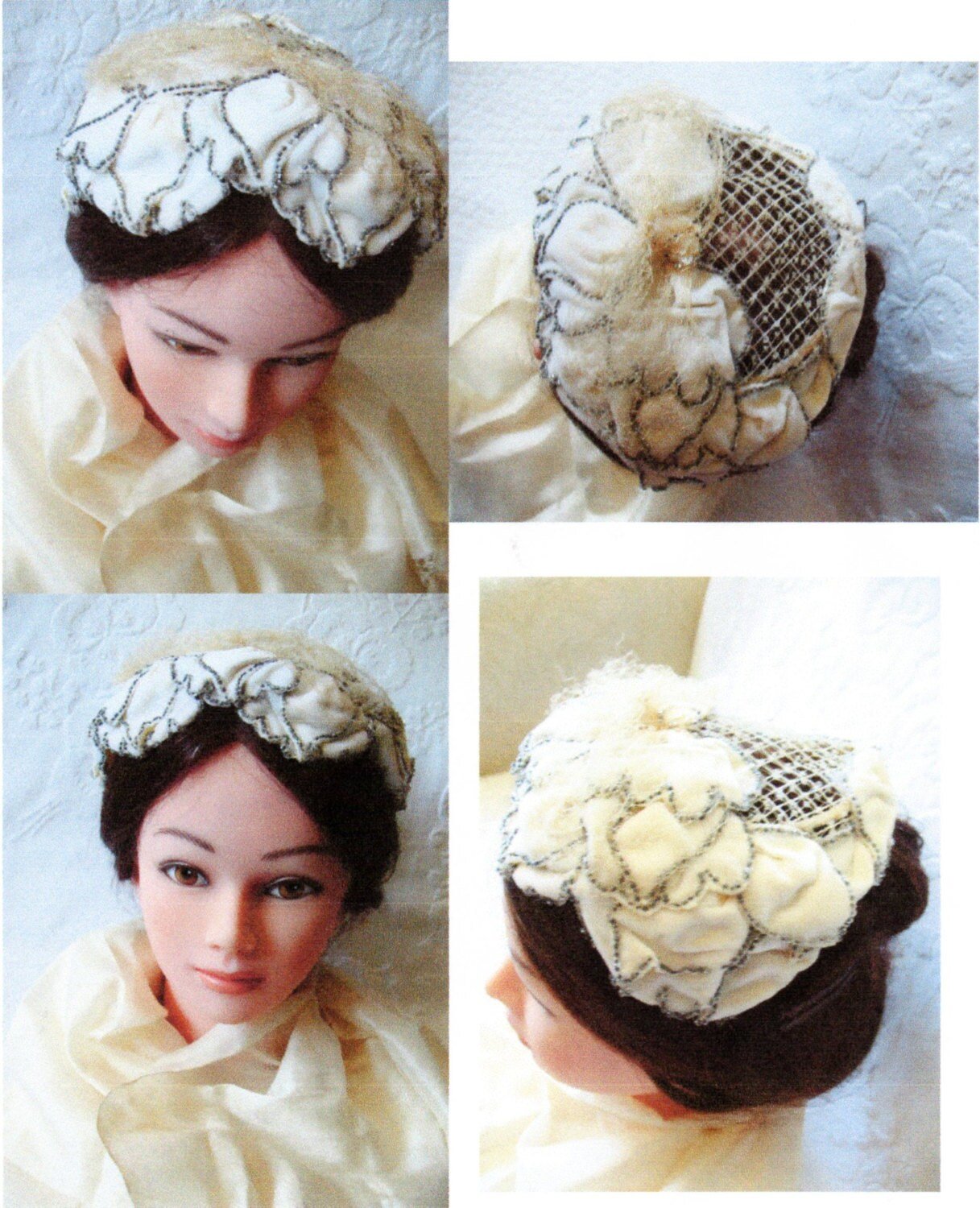 Vintage Hat 1920s Wedding  Bridal Headpiece Tea Wedding Veil Eggshell Toque White/ Silver Beads Flapper  Gatsby Art Deco WhenRosesBloom