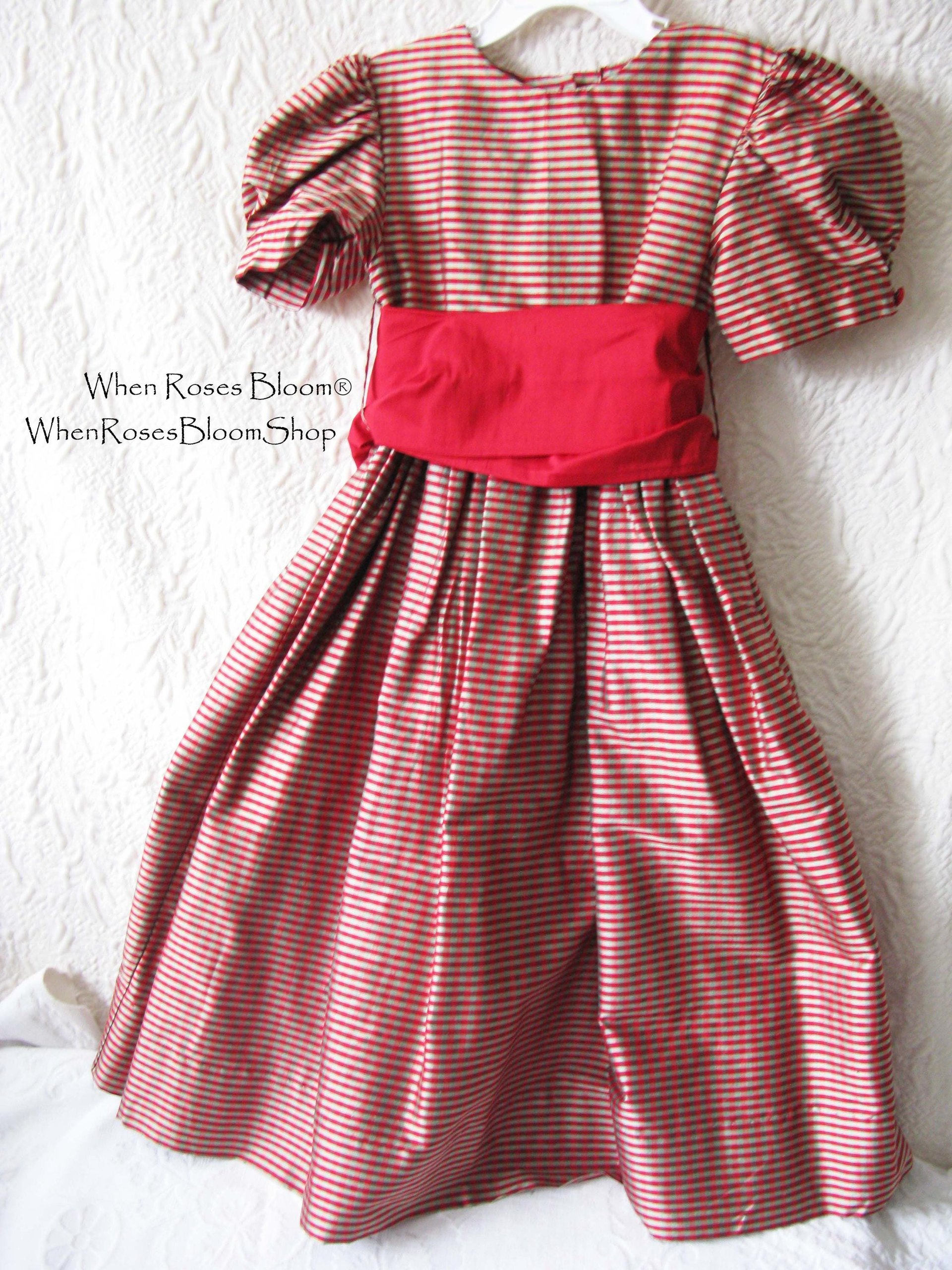 Vintage Child Silk Dress Red Stripe Strasburg Recital Christmas Outfit Size 4 Keepsake Heirloom Gift WhenRosesBloom