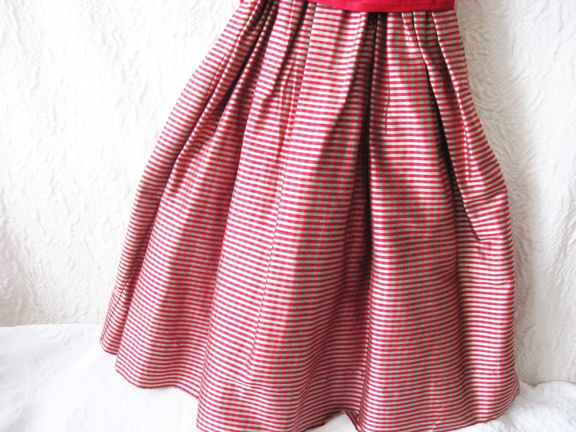 Vintage Child Silk Dress Red Stripe Strasburg Recital Christmas Outfit Size 4 Keepsake Heirloom Gift WhenRosesBloom