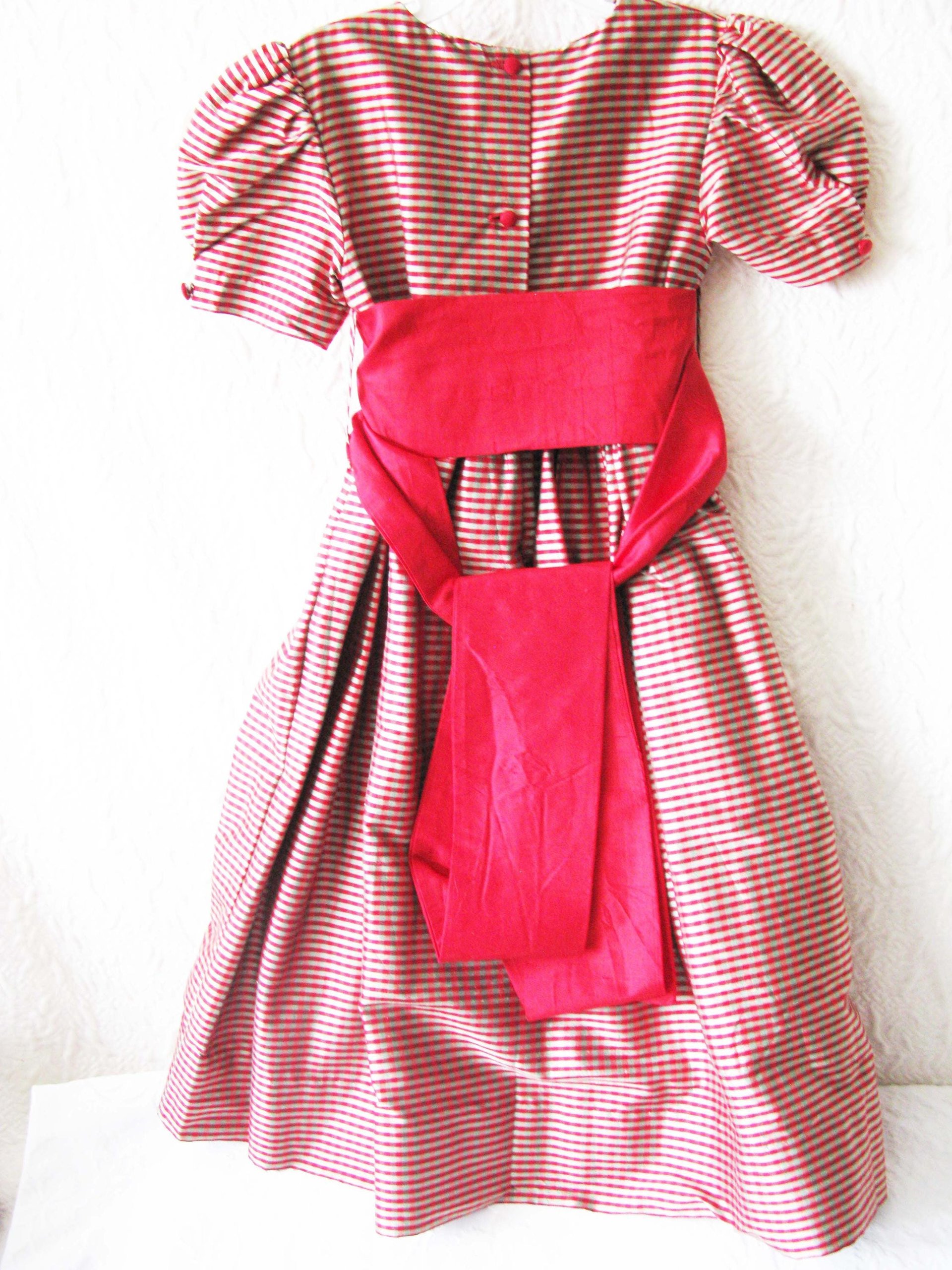 Vintage Child Silk Dress Red Stripe Strasburg Recital Christmas Outfit Size 4 Keepsake Heirloom Gift WhenRosesBloom