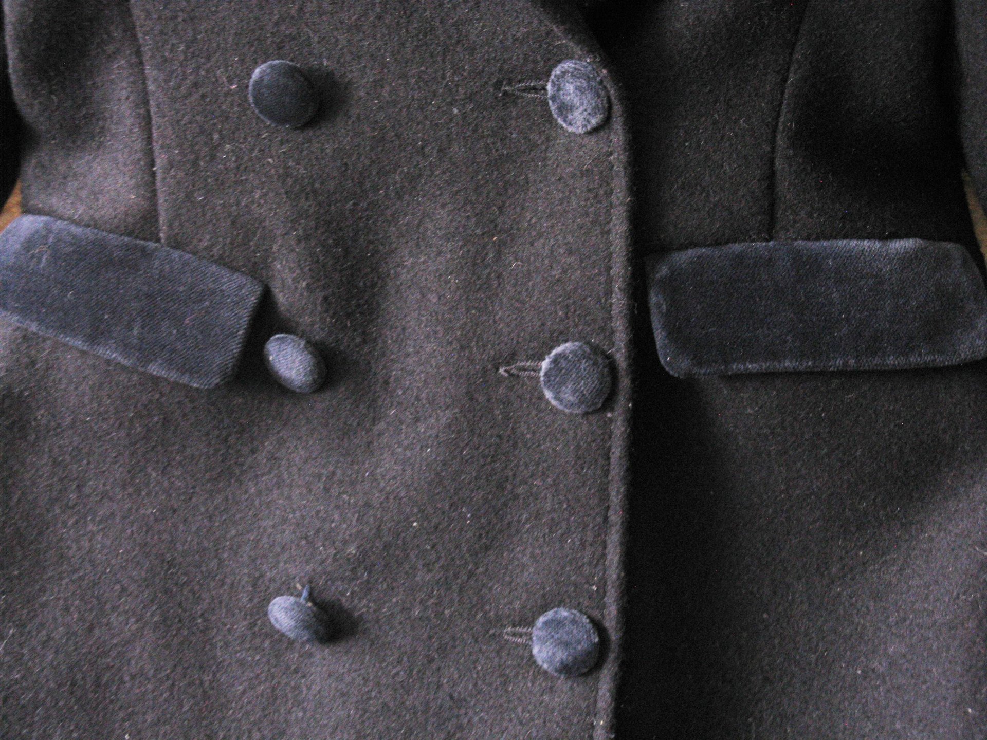 Vintage French Child Size 2 Navy Blue Wool Coat Classic Double Breasted Style Velvet Collar Gender Neutral Classic English WhenRosesBloom