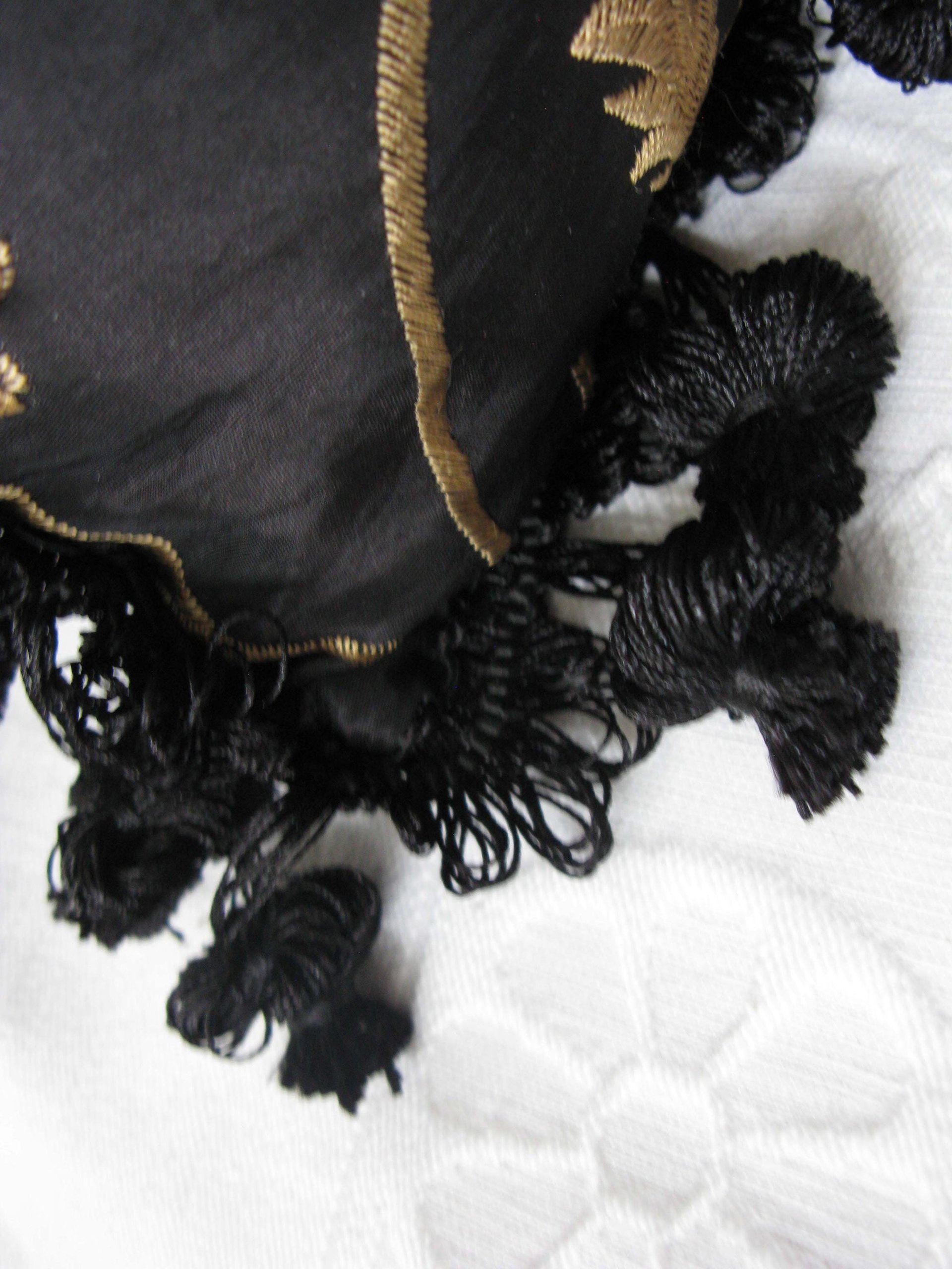 Vintage Black Gold Silk accent pillow Elegant Shabby Granny chic European Southern Farmhouse Cottage Style WhenRosesBloom