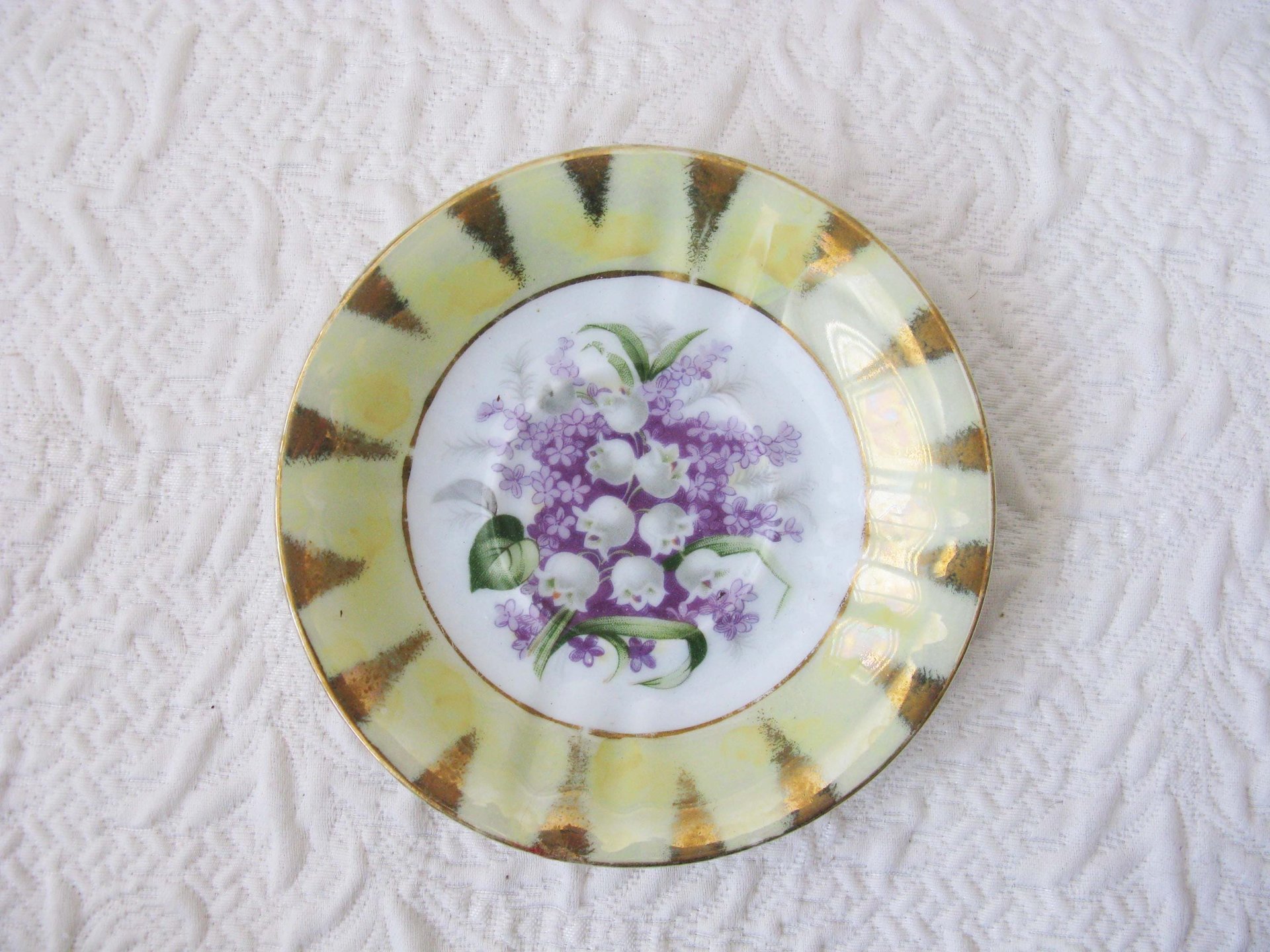 Tea Cup Footed Yellow Gold Lilacs Lily Valley Decoration Japan Retro Vintage Tea Time Gift Romantic Shabby Chic Cottage Tea WhenRosesBloom