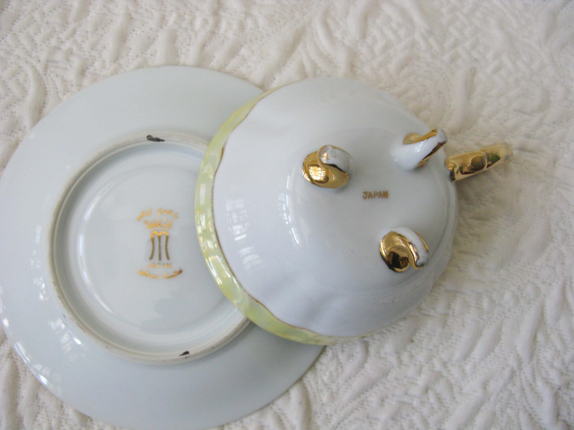 Tea Cup Footed Yellow Gold Lilacs Lily Valley Decoration Japan Retro Vintage Tea Time Gift Romantic Shabby Chic Cottage Tea WhenRosesBloom