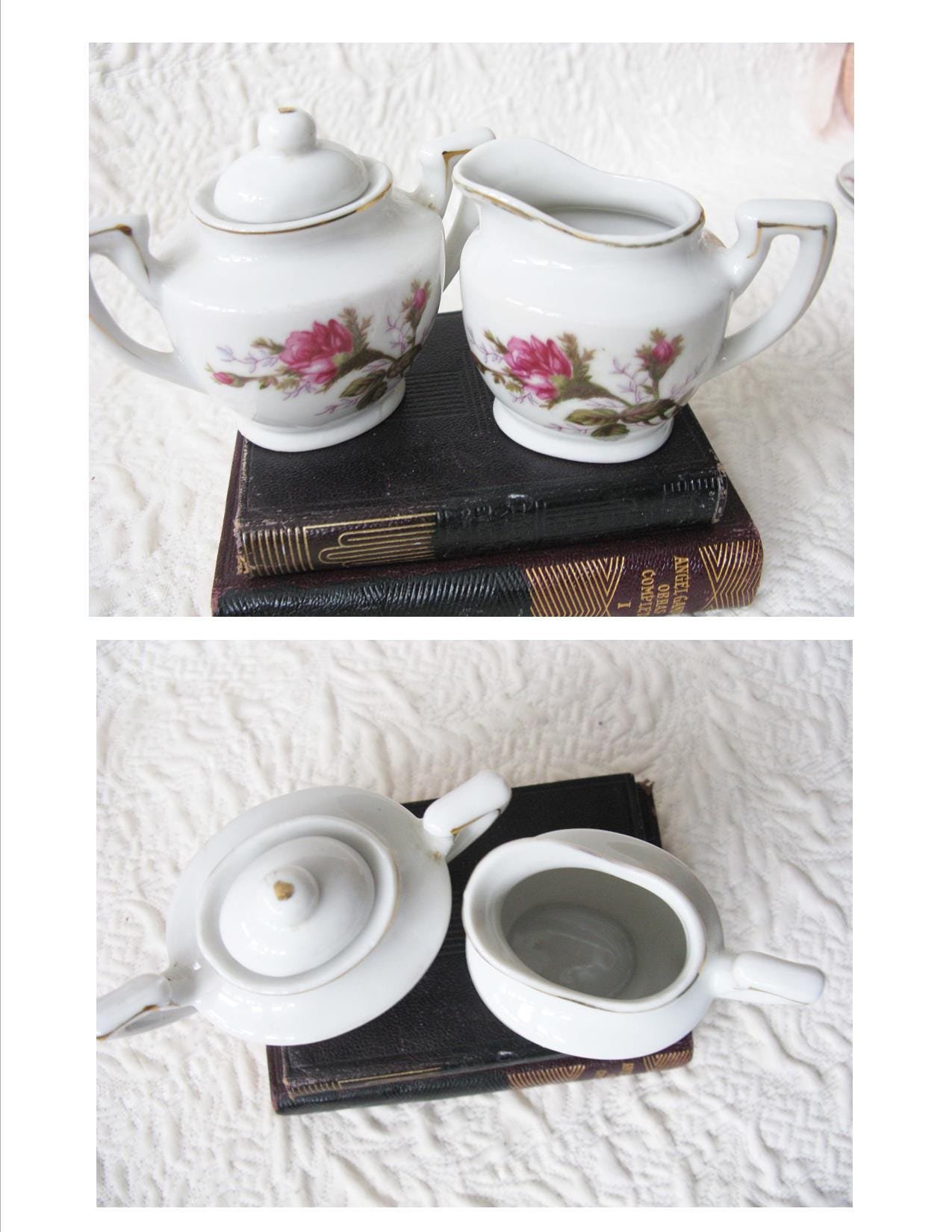 Child Moss Rose Toy Tea set Tea Pot china dishes Japan Vintage Doll Toy Tea Time Mid Century Gift Cottage Shabby Chic WhenRosesBloom
