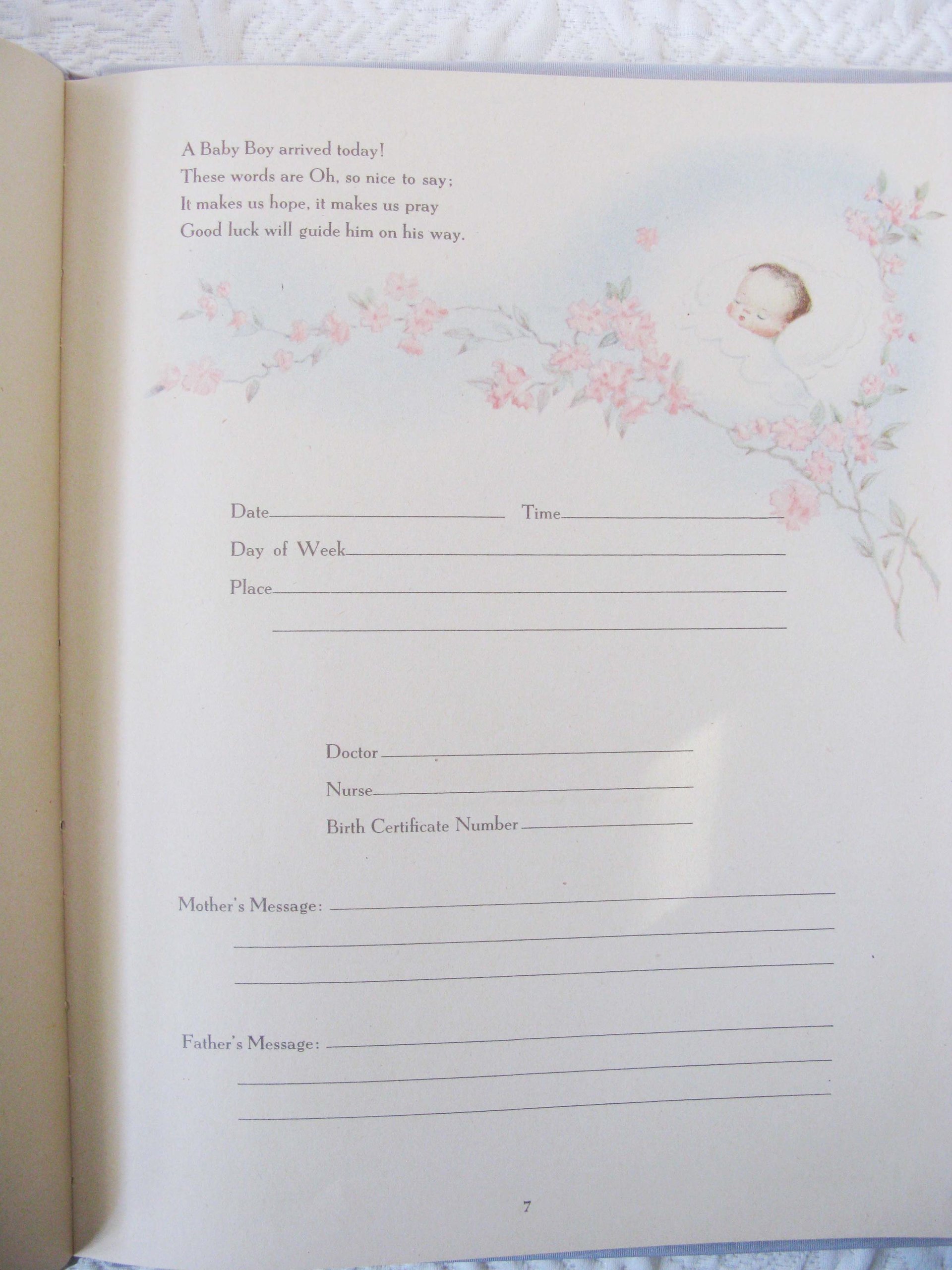 Baby Boy Book Vintage Record Events Retro Nursery Decorative Graphic Art  Juvenile Child  WhenRosesBloom