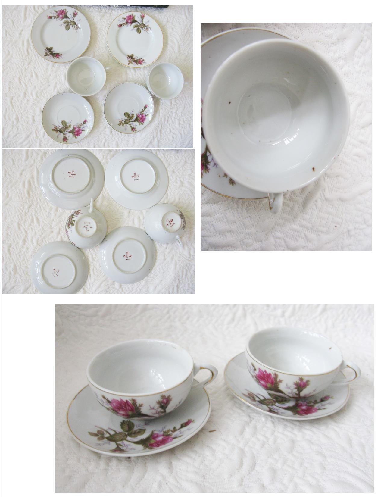 Child Moss Rose Toy Tea set Tea Pot china dishes Japan Vintage Doll Toy Tea Time Mid Century Gift Cottage Shabby Chic WhenRosesBloom