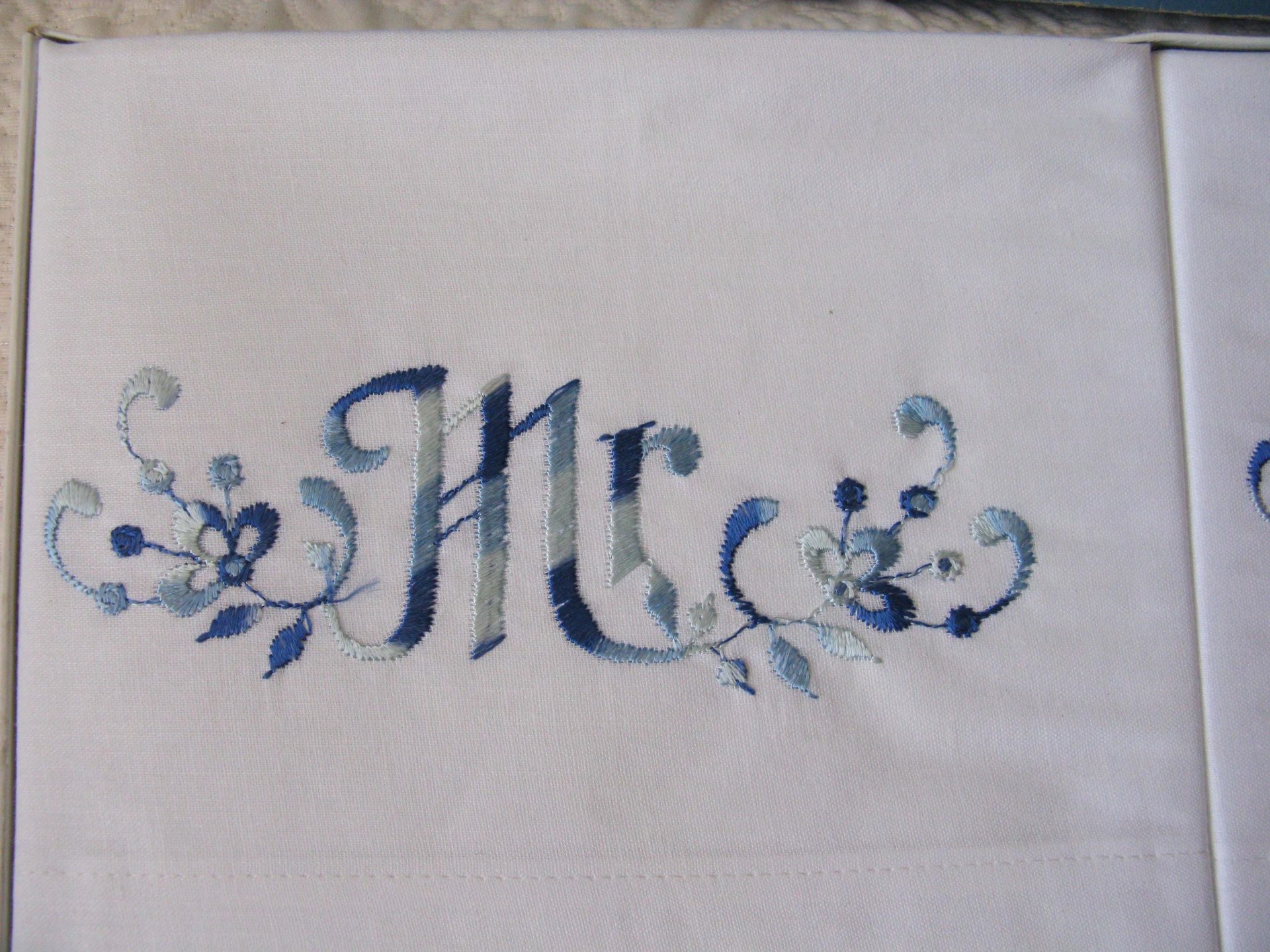 Vintage Pillowcases Mr & Mrs Blue Embroidery Trousseau Pair Boxed 1960s  NOS Grannycore  Shabby Chic Farmhouse Cottage Style  WhenRosesBloom