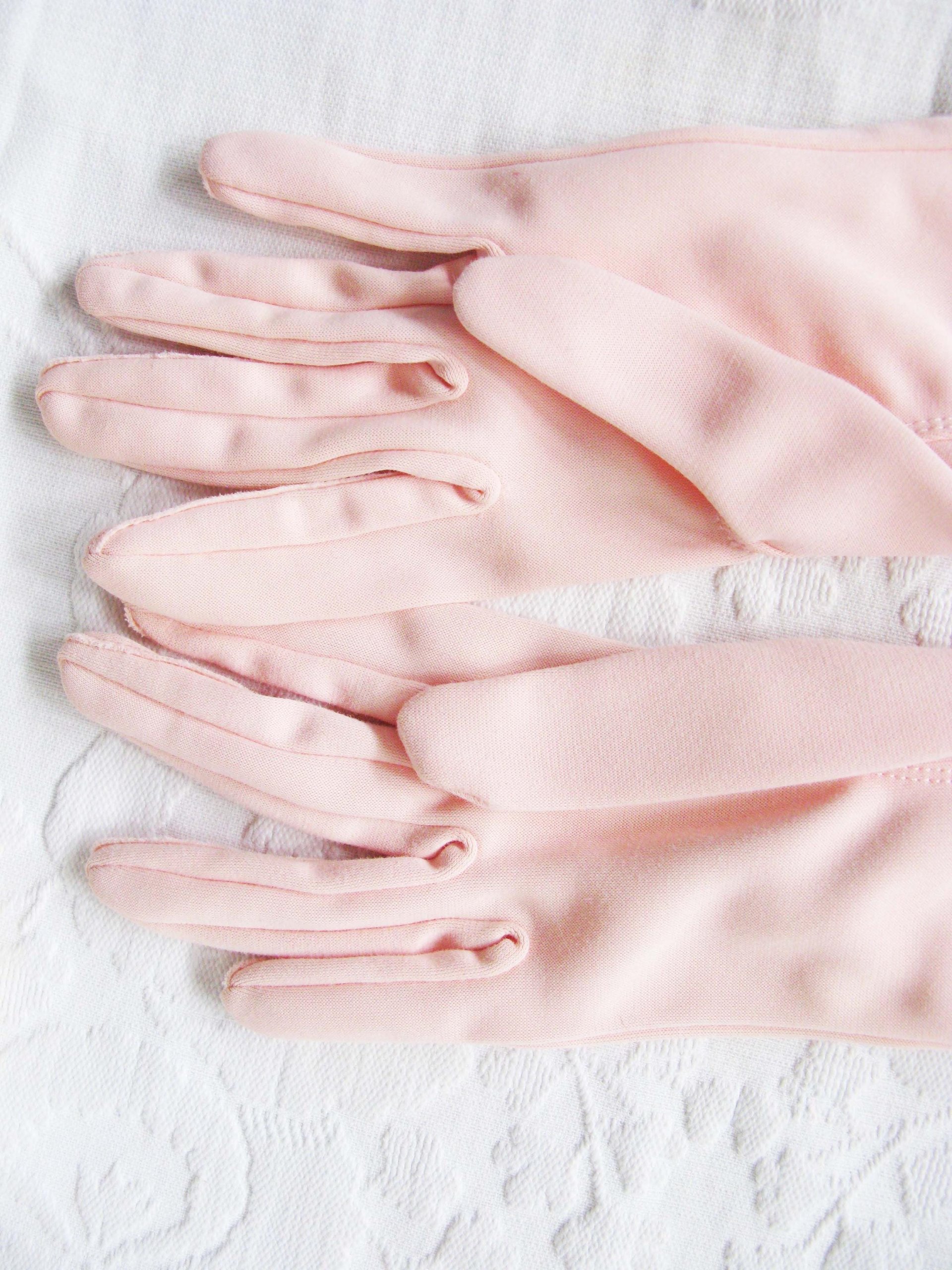 Vintage Pink Gloves Size 7 1/2 gathered wrist accent Tea Party Dance  Mid Century Audrey Hepburn Style NOS New old stock WhenRosesBloom