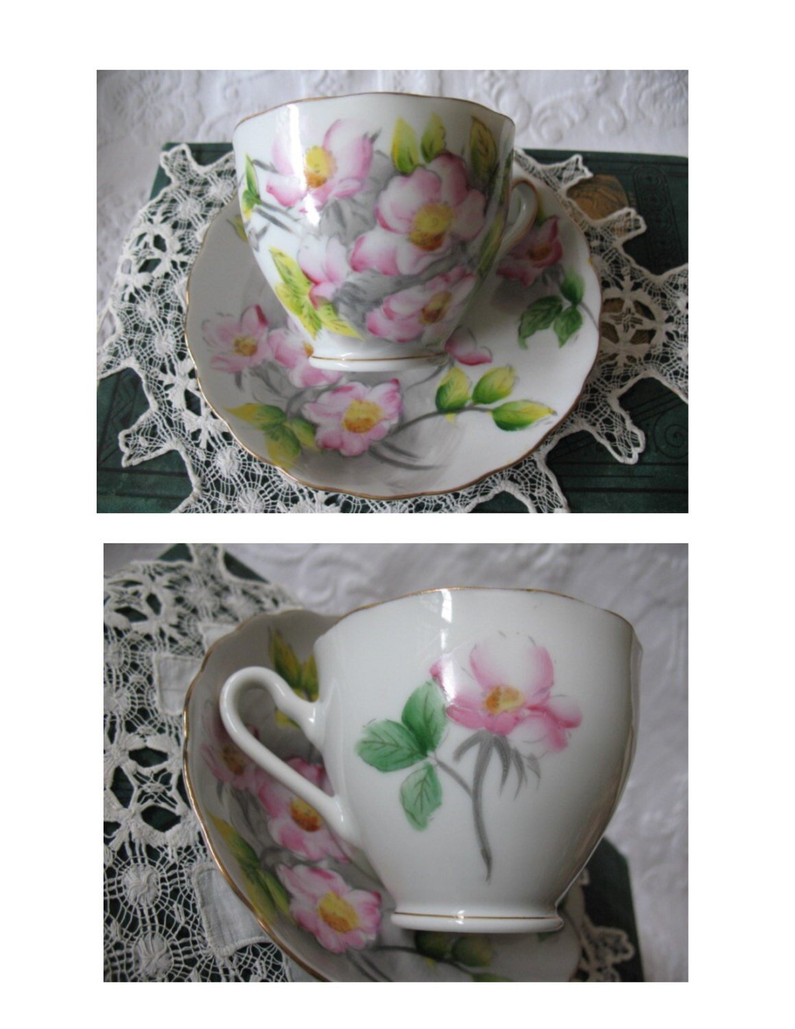 Vintage Tea Cup Pink Roses Japan  Mid Century Retro TeaTime Gift Hand Painted Classic Tea  Downton Abbey Shabby Chic WhenRosesBloom