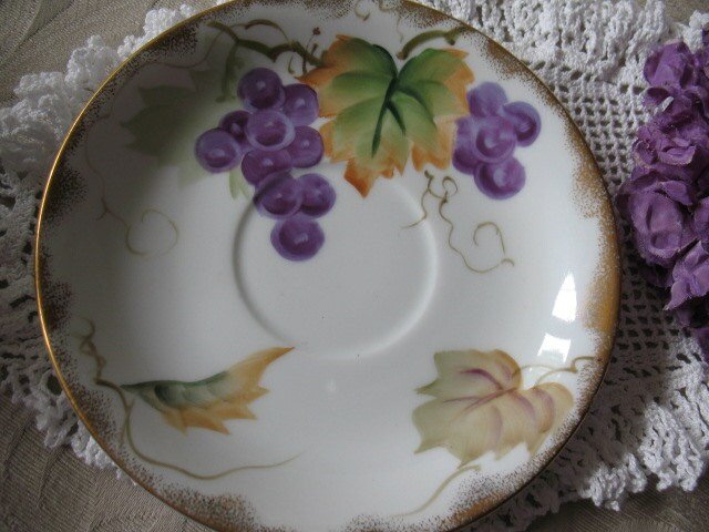 Vintage Lefton Teacup  Footed Purple Grapes hand painted  Mid Century Retro Tea Gift Downton Abbey Shabby Chic Classic Tea WhenRosesBloom