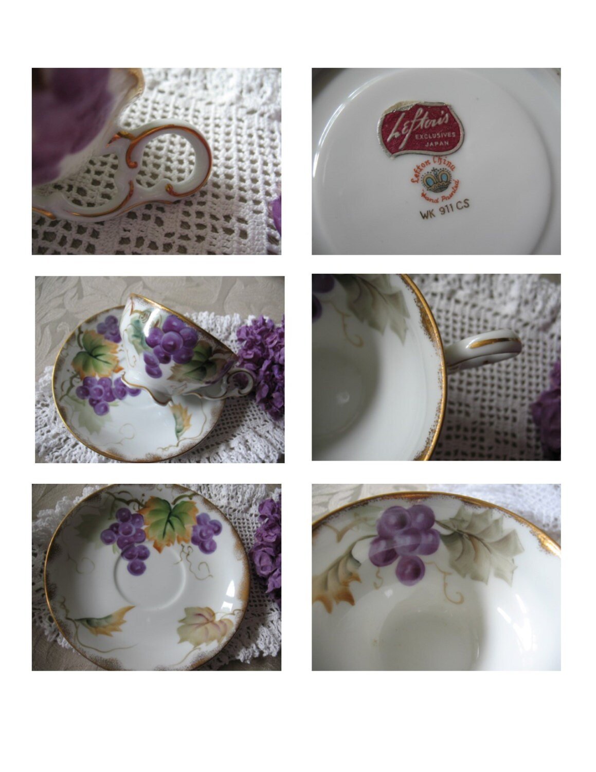 Vintage Lefton Teacup  Footed Purple Grapes hand painted  Mid Century Retro Tea Gift Downton Abbey Shabby Chic Classic Tea WhenRosesBloom