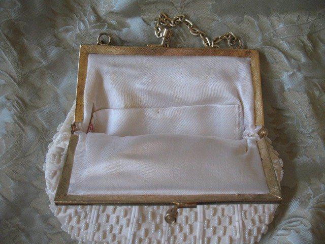Vintage Purse White  Beaded Formal Evening Handbag 1960s Wedding Tea Party Deubutante Classic Bridal Womens's Accessories WhenRosesBloom