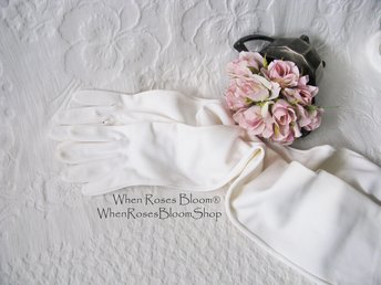 Gloves White Debutante Long Opera 3 Button Vintage Mid Century Wedding Style Downton Titanic Jane Austen Cosplay WhenRosesBloom